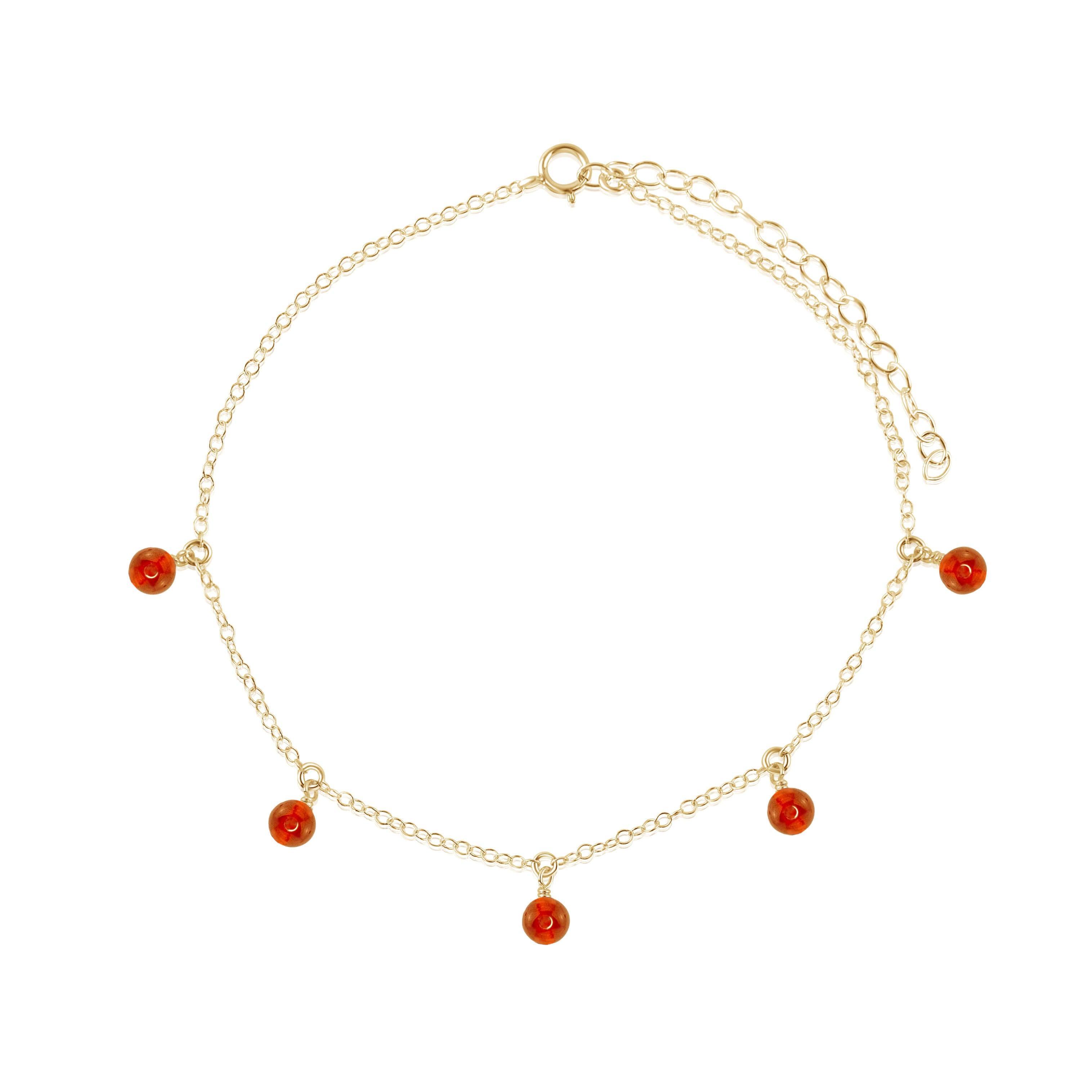 Boho Orange Carnelian Gemstone Bead Drop Anklet - Boho Orange Carnelian Gemstone Bead Drop Anklet - 14k Gold Fill - Luna Tide Handmade Crystal Jewellery