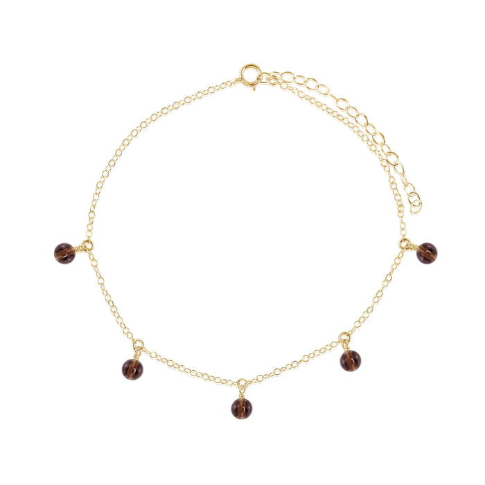 Boho Smoky Quartz Gemstone Bead Drop Anklet - Boho Smoky Quartz Gemstone Bead Drop Anklet - 14k Gold Fill - Luna Tide Handmade Crystal Jewellery