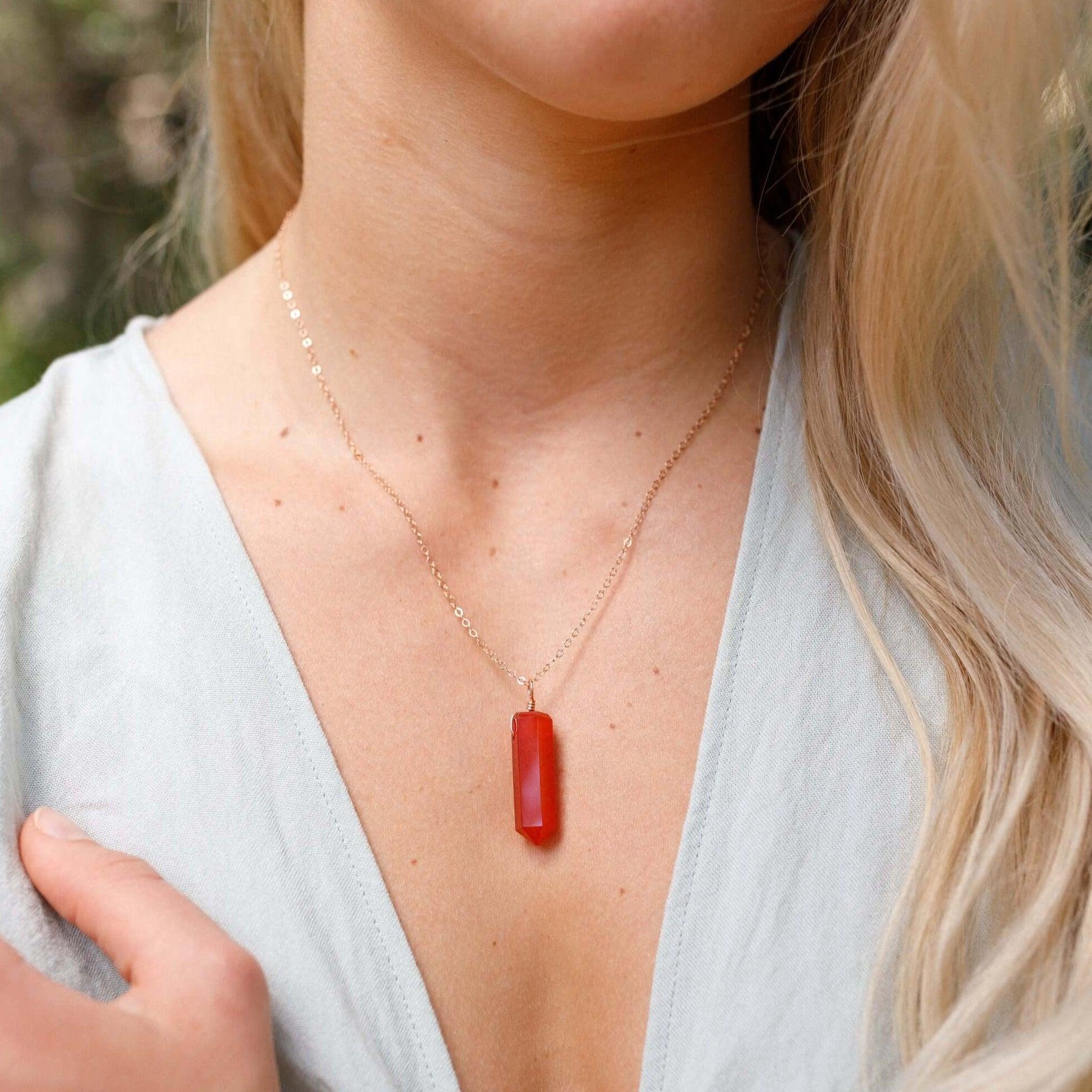 Carnelian Crystal Generator Point Pendant Necklace - Carnelian Crystal Generator Point Pendant Necklace - 14k Gold Fill / Cable - Luna Tide Handmade Crystal Jewellery