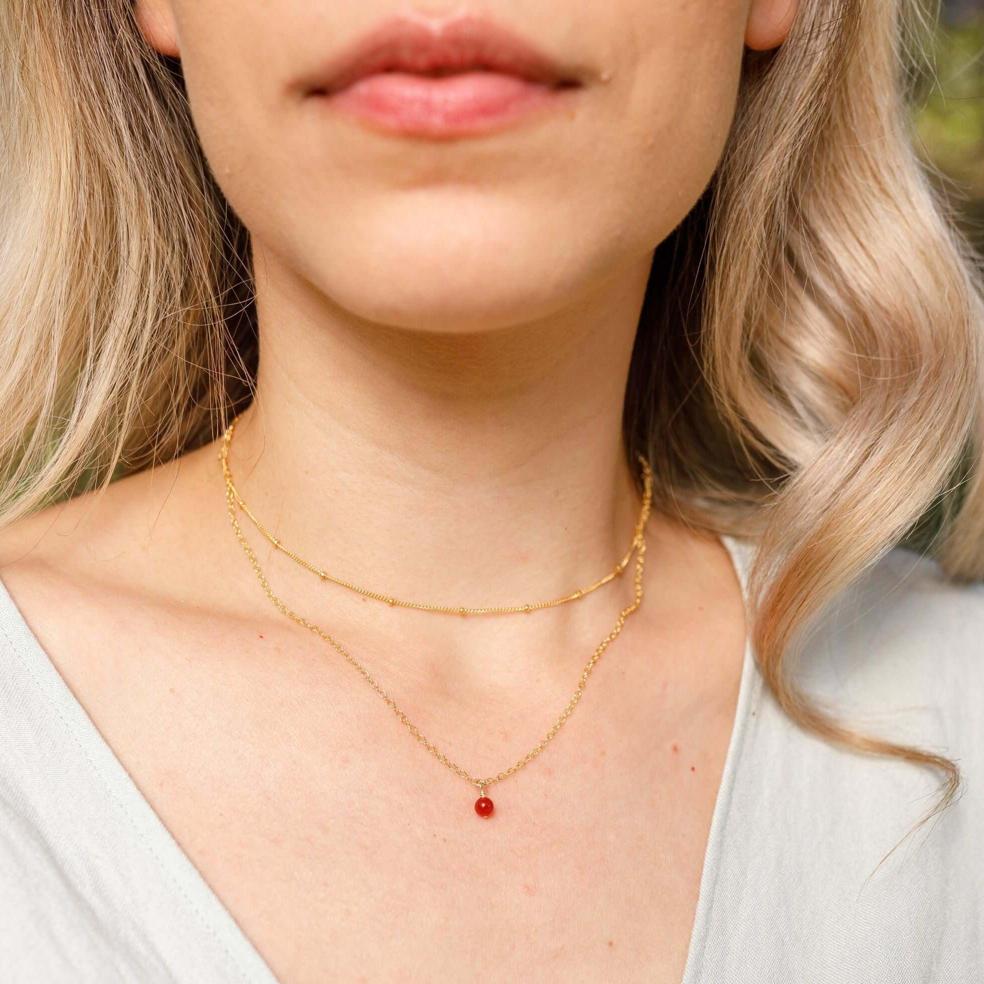 Carnelian Gemstone Chain Layered Choker Necklace - Carnelian Gemstone Chain Layered Choker Necklace - 14k Gold Fill - Luna Tide Handmade Crystal Jewellery