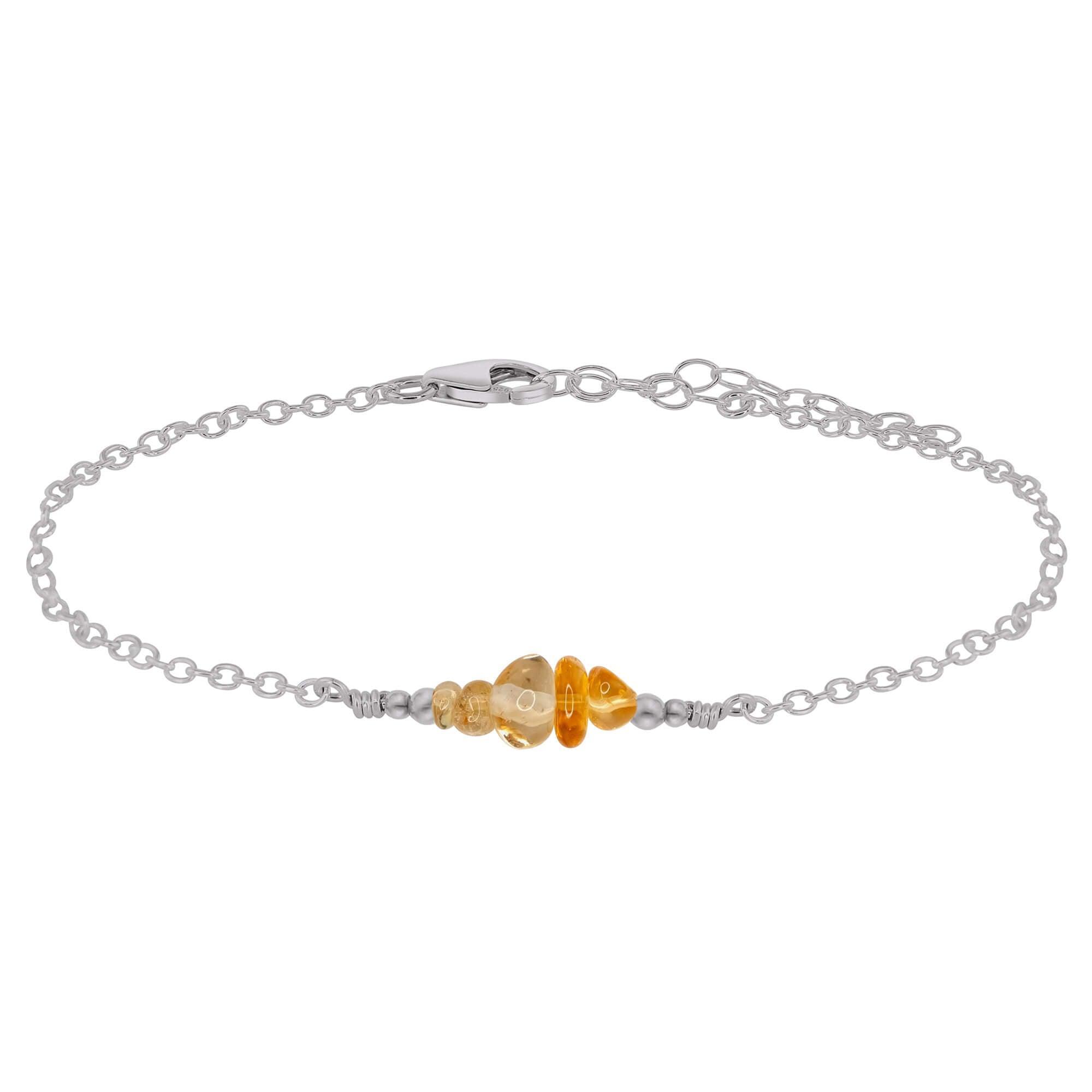 Citrine Chip Bead Bar Anklet - Citrine Chip Bead Bar Anklet - Stainless Steel - Luna Tide Handmade Crystal Jewellery