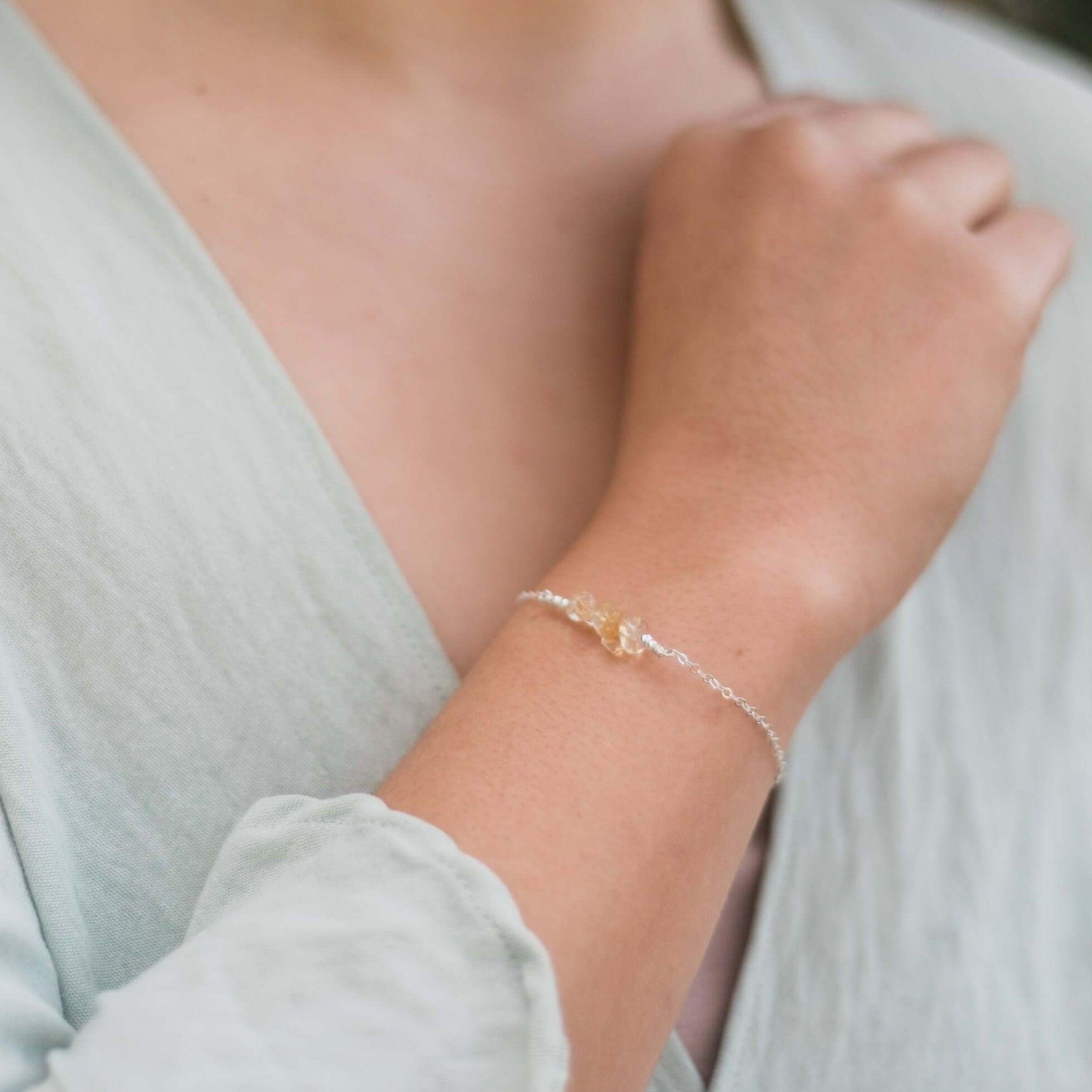 Citrine Chip Bead Bar Bracelet - Citrine Chip Bead Bar Bracelet - Sterling Silver - Luna Tide Handmade Crystal Jewellery