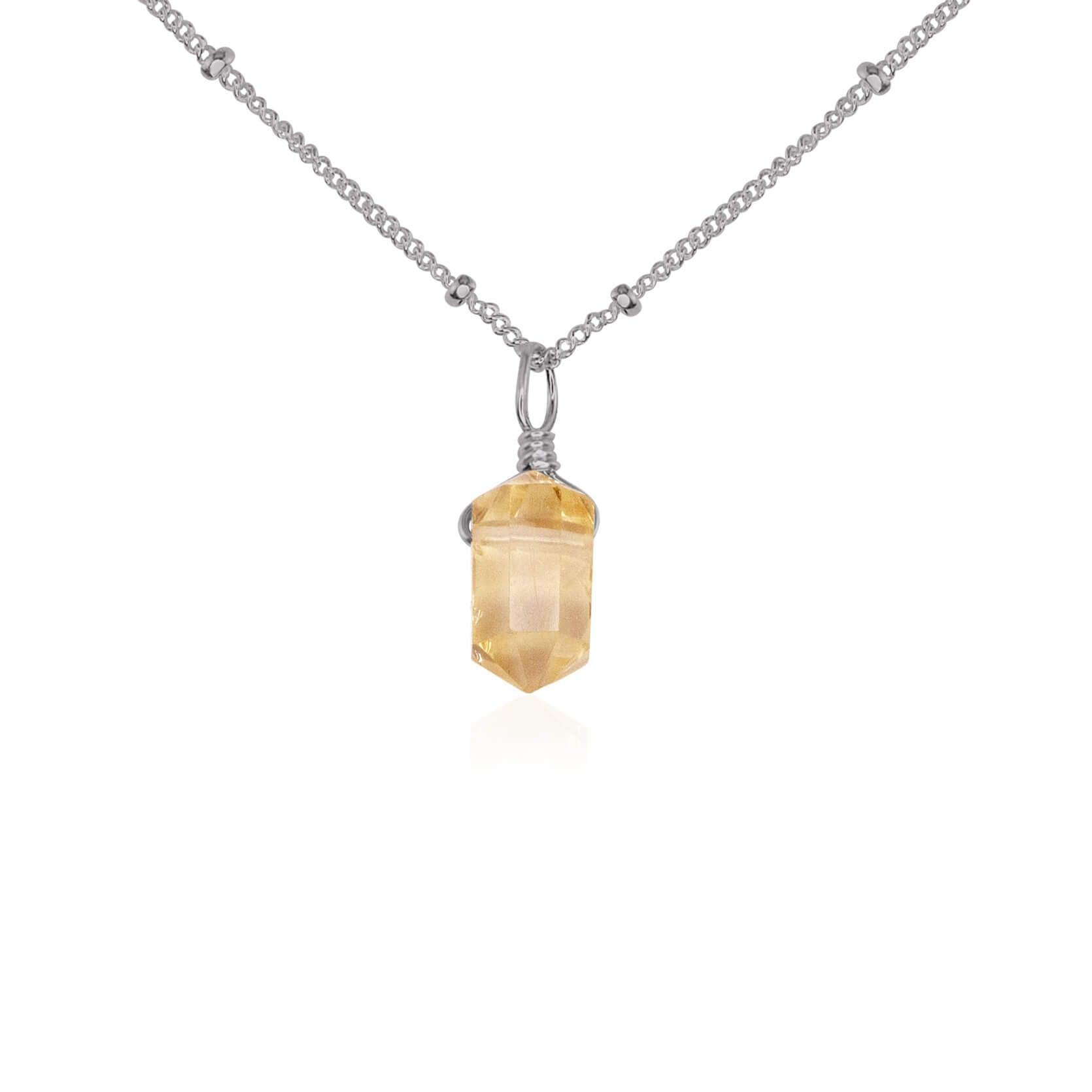 Citrine Mini Double Terminated Crystal Point Pendant Necklace - Citrine Mini Double Terminated Crystal Point Pendant Necklace - Stainless Steel / Satellite - Luna Tide Handmade Crystal Jewellery