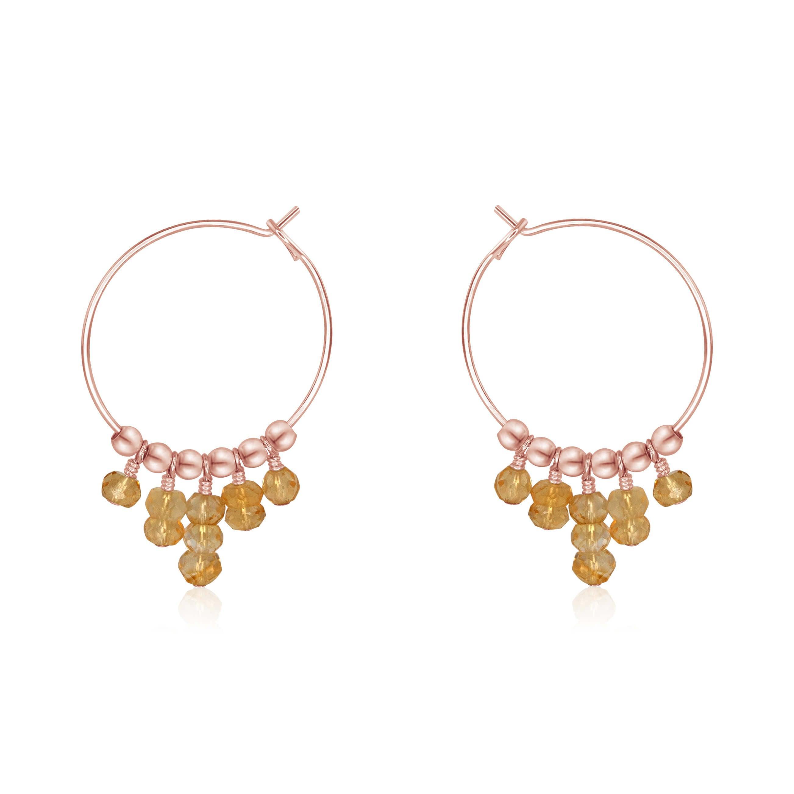 Citrine Statement Hoop Earrings - Citrine Statement Hoop Earrings - 14k Rose Gold Fill - Luna Tide Handmade Crystal Jewellery