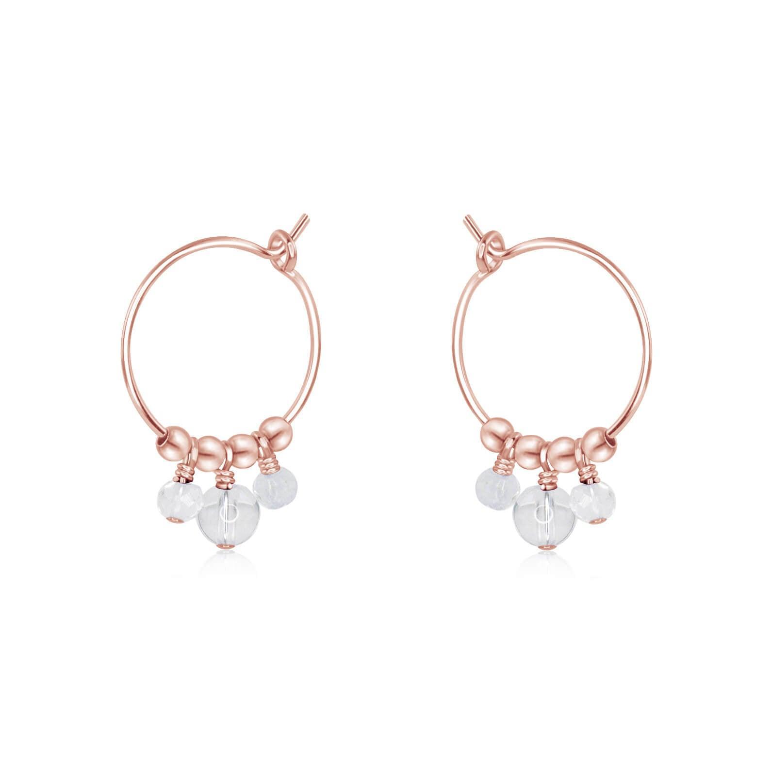 Clear Crystal Quartz Gemstone Bead Drop Hoop Earrings - Clear Crystal Quartz Gemstone Bead Drop Hoop Earrings - 14k Rose Gold Fill - Luna Tide Handmade Crystal Jewellery