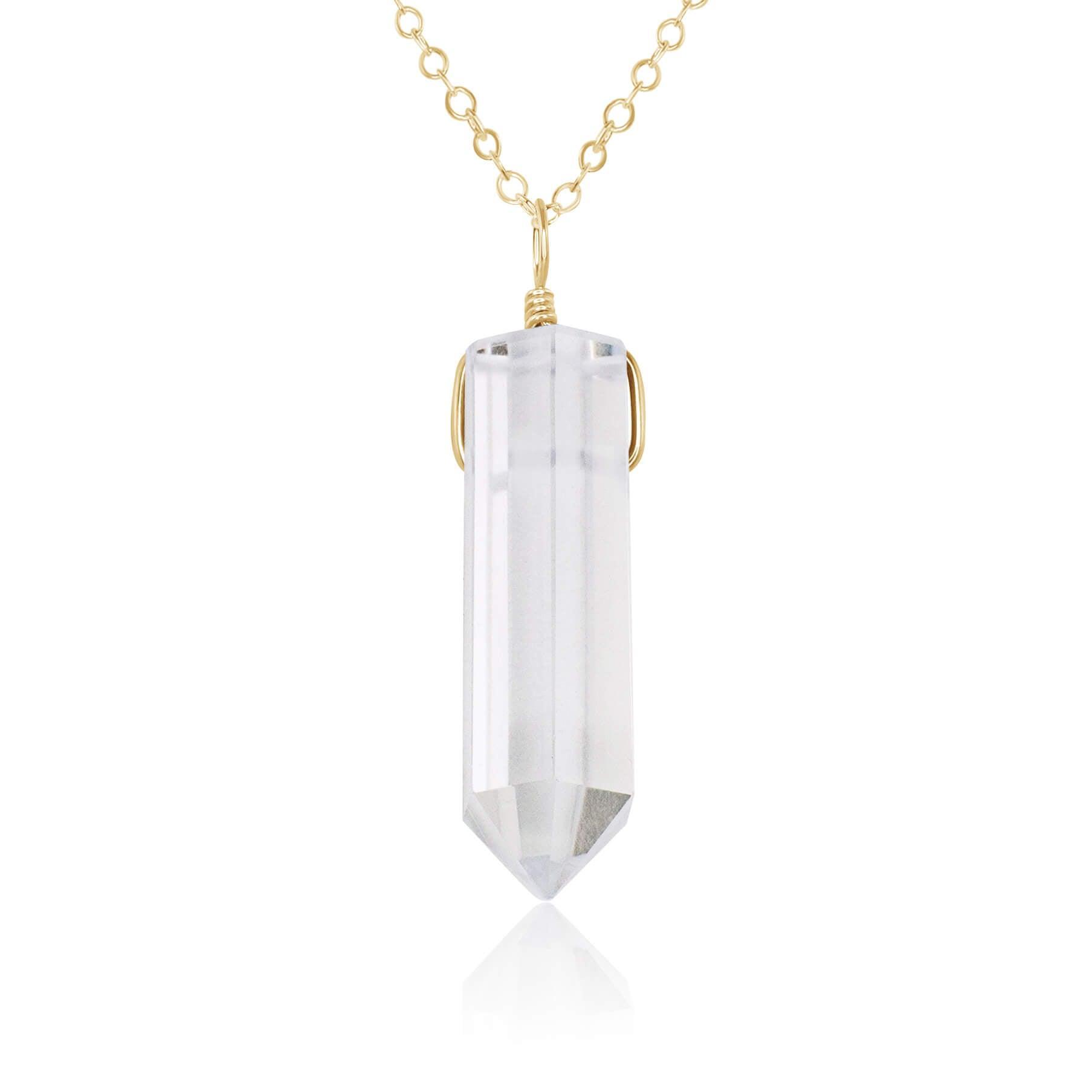 Crystal Quartz Gemstone Generator Tower Point Pendant Necklace - Crystal Quartz Gemstone Generator Tower Point Pendant Necklace - 14k Gold Fill / Cable - Luna Tide Handmade Crystal Jewellery