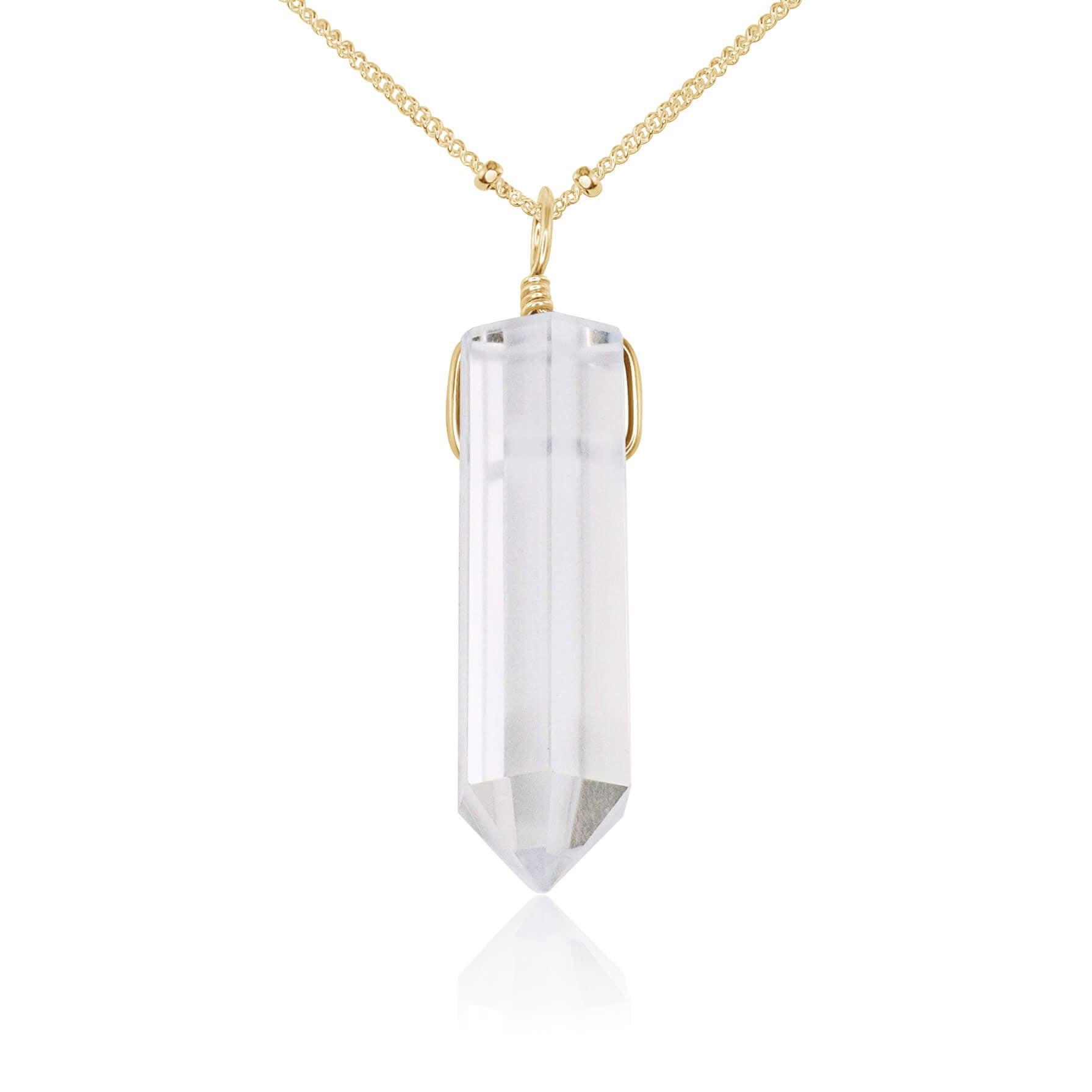 Crystal Quartz Gemstone Generator Tower Point Pendant Necklace - Crystal Quartz Gemstone Generator Tower Point Pendant Necklace - 14k Gold Fill / Satellite - Luna Tide Handmade Crystal Jewellery