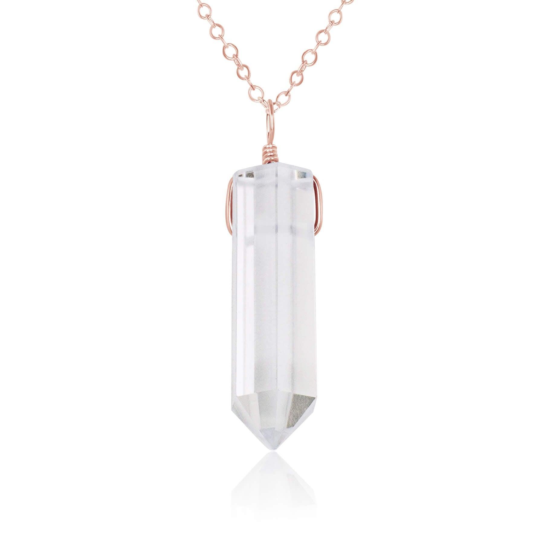 Crystal Quartz Generator Point Pendant Necklace - Crystal Quartz Generator Point Pendant Necklace - 14k Rose Gold Fill / Cable - Luna Tide Handmade Crystal Jewellery
