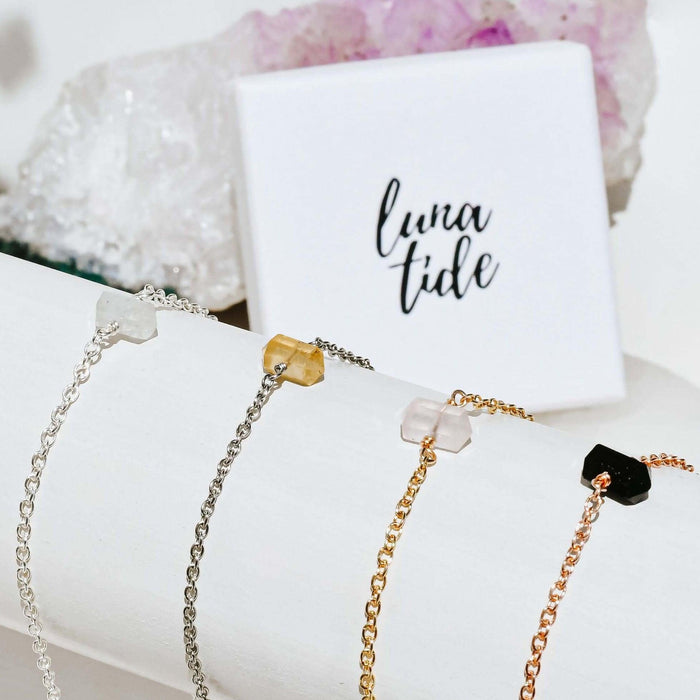 Double Terminated Crystal Bracelet - Bronze - Stainless Steel - Sterling Silver - 14K Rose Gold Fill - 14K Gold Fill - Luna Tide Handmade Jewellery