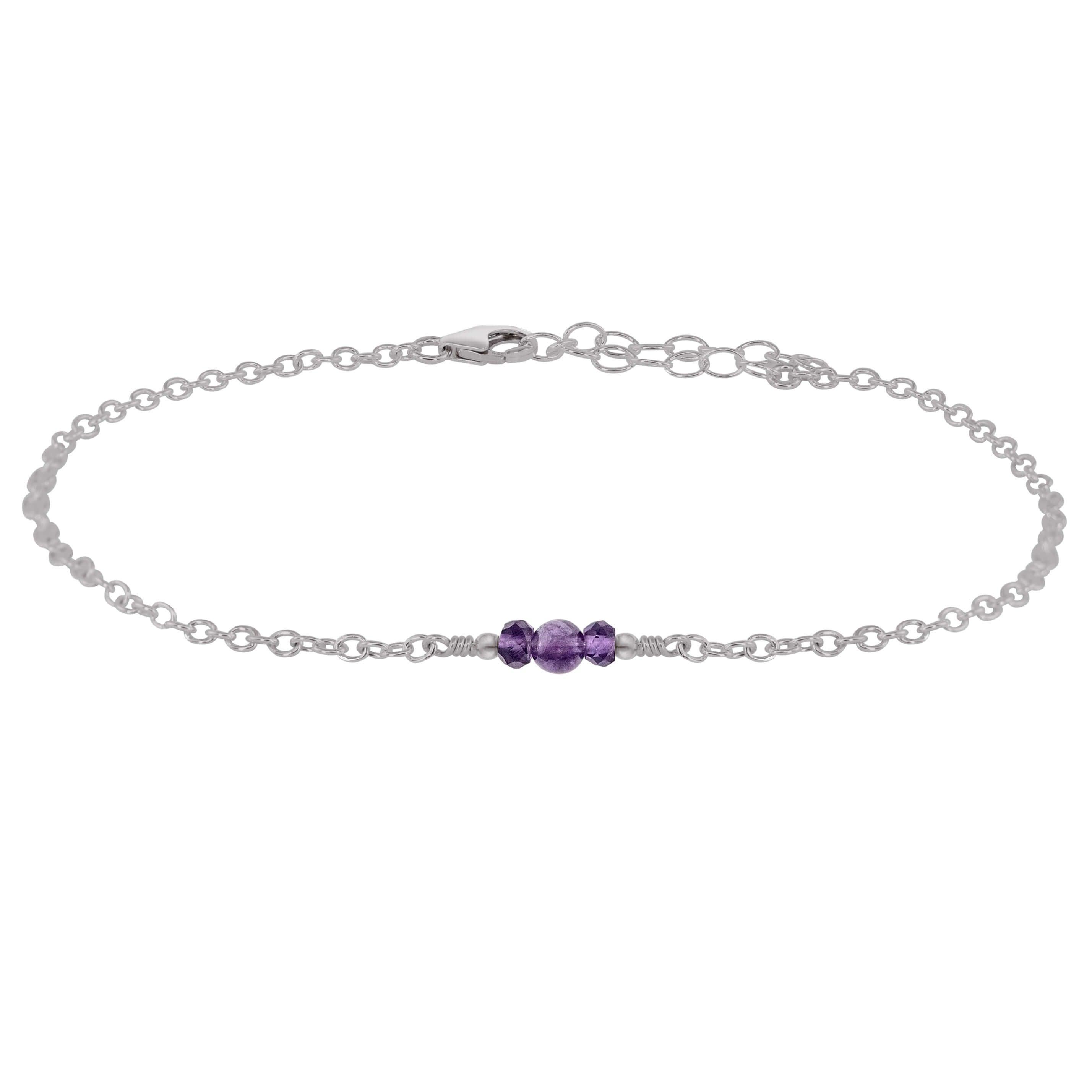 Dainty Amethyst Gemstone Anklet - Dainty Amethyst Gemstone Anklet - Stainless Steel - Luna Tide Handmade Crystal Jewellery