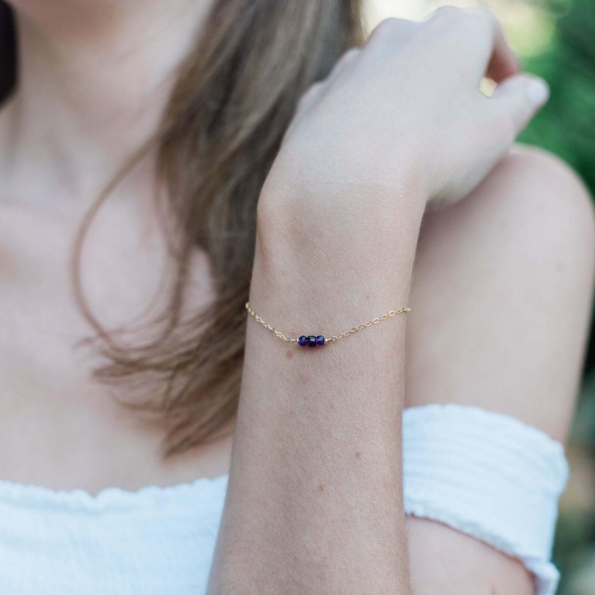 Dainty Amethyst Gemstone Bracelet - Dainty Amethyst Gemstone Bracelet - Sterling Silver - Luna Tide Handmade Crystal Jewellery