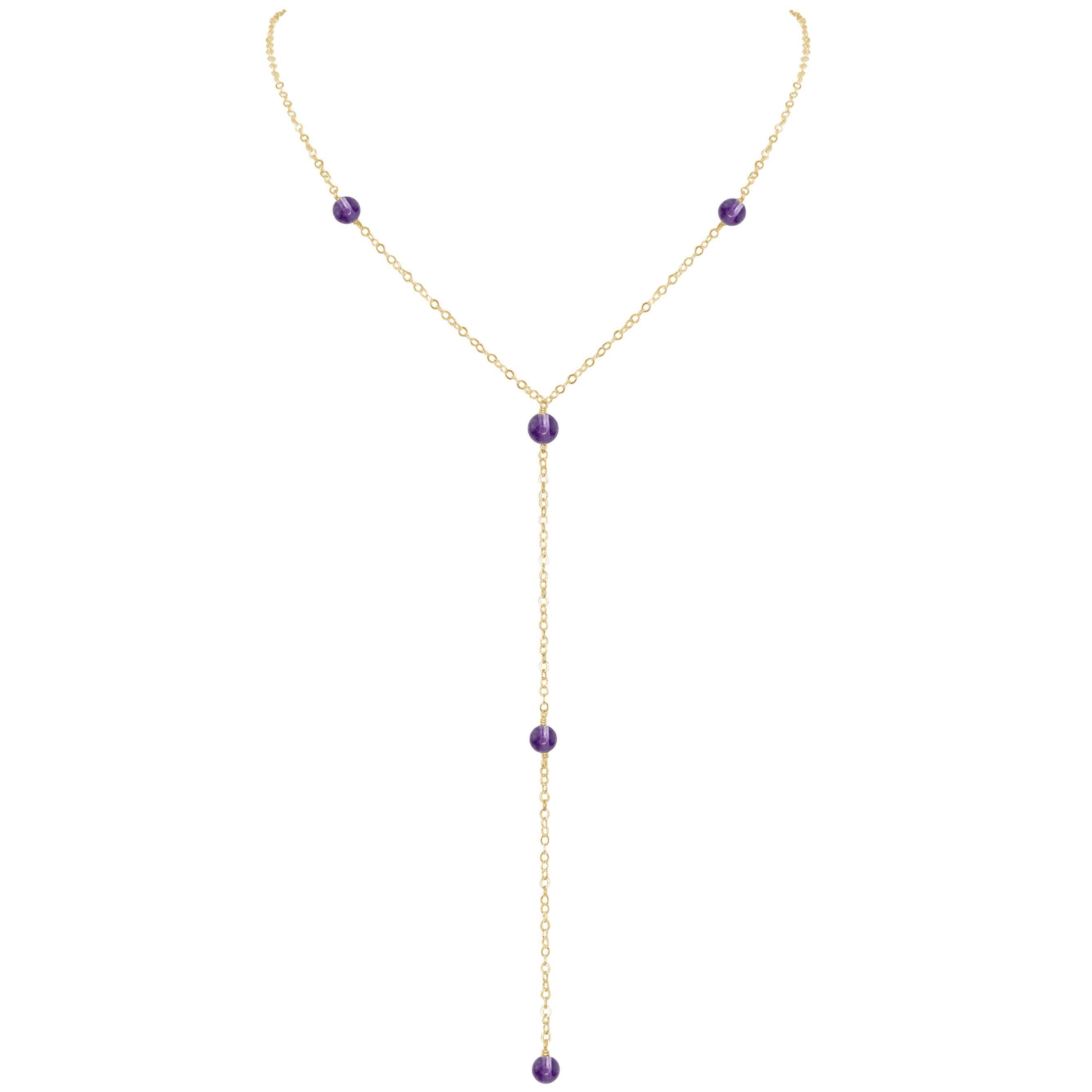 Dainty Amethyst Lariat Necklace - Dainty Amethyst Lariat Necklace - 14k Gold Fill - Luna Tide Handmade Crystal Jewellery