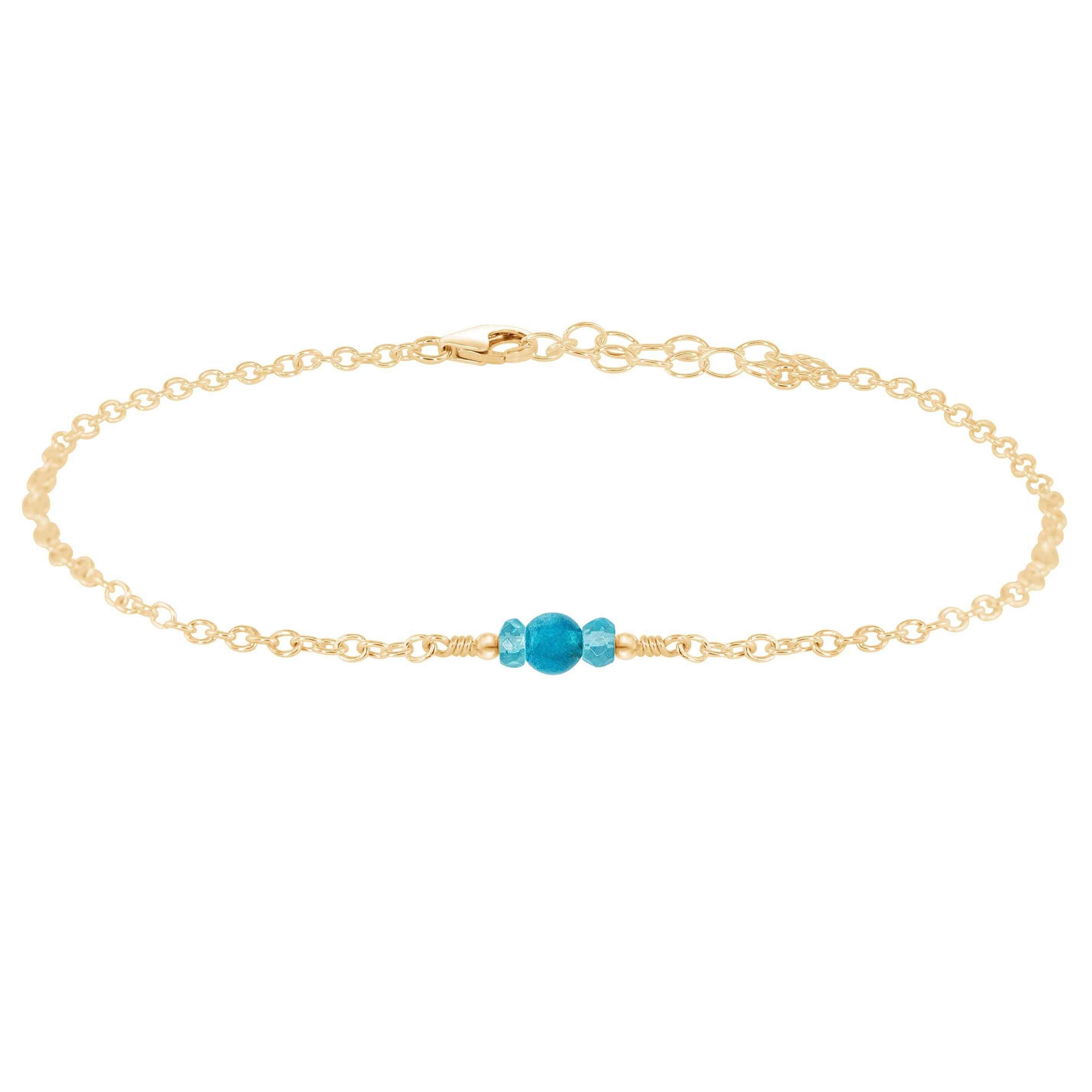 Dainty Apatite Gemstone Anklet - Dainty Apatite Gemstone Anklet - 14k Gold Fill - Luna Tide Handmade Crystal Jewellery