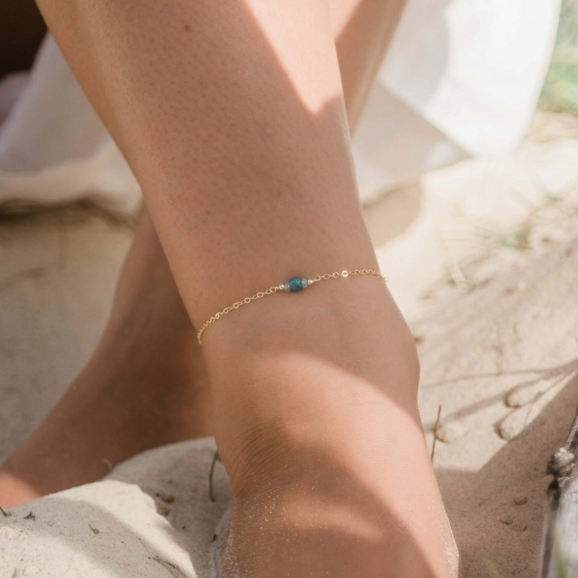 Dainty Apatite Gemstone Anklet - Dainty Apatite Gemstone Anklet - 14k Gold Fill - Luna Tide Handmade Crystal Jewellery