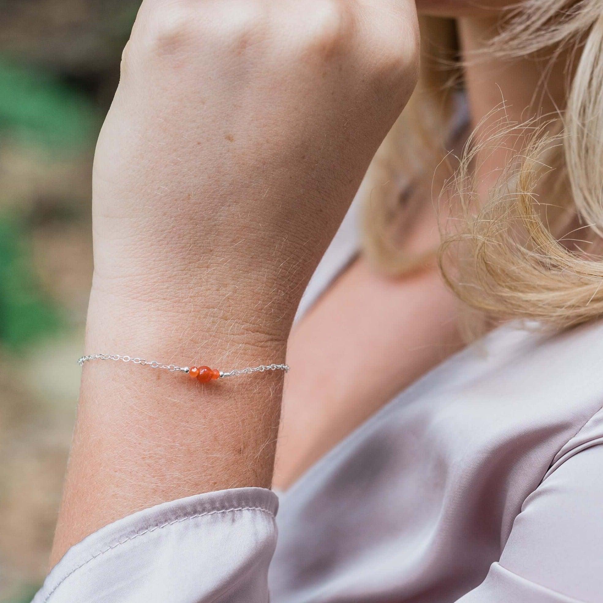 Dainty Carnelian Gemstone Bracelet - Dainty Carnelian Gemstone Bracelet - Sterling Silver - Luna Tide Handmade Crystal Jewellery