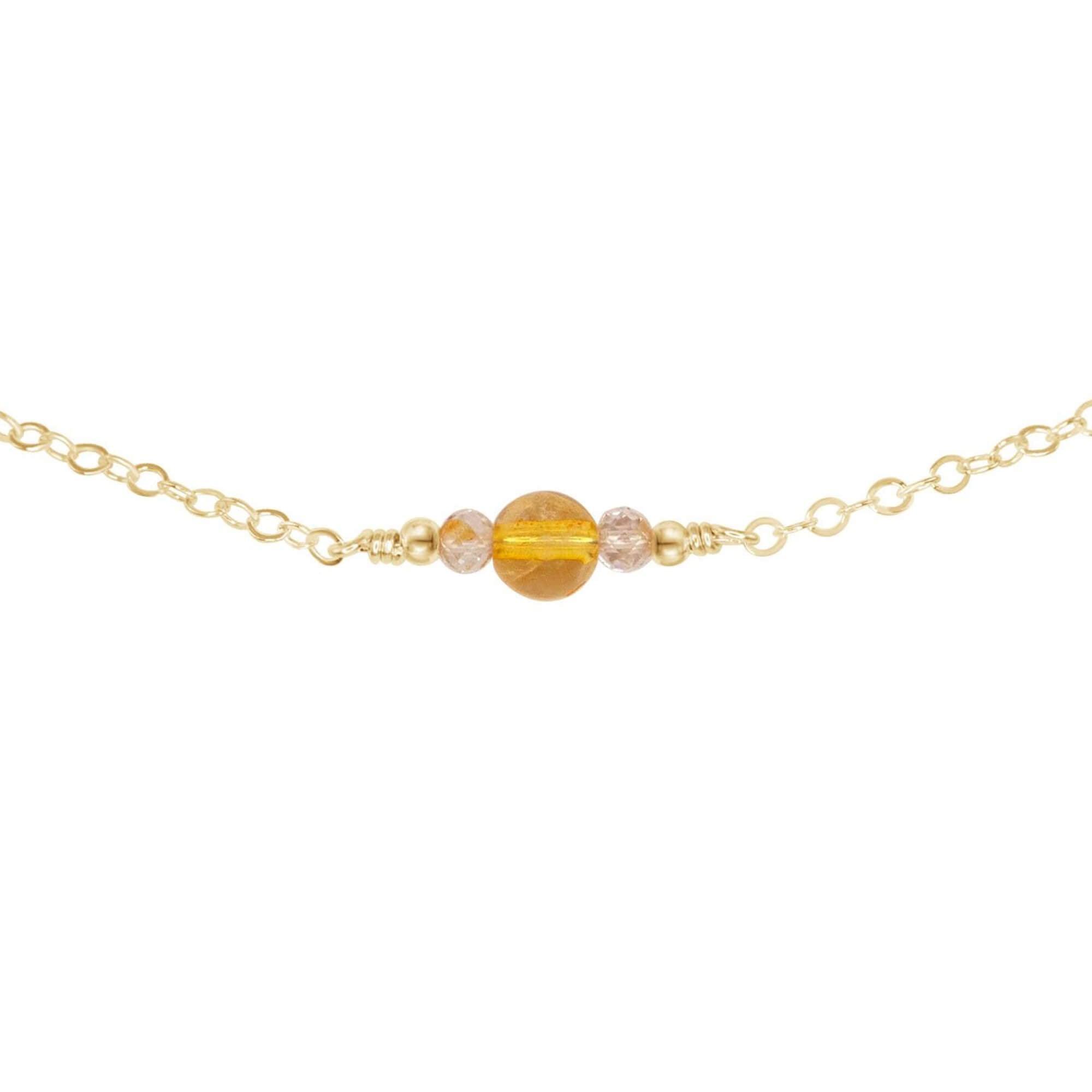 Dainty Citrine Gemstone Choker Necklace - Dainty Citrine Gemstone Choker Necklace - 14k Gold Fill - Luna Tide Handmade Crystal Jewellery