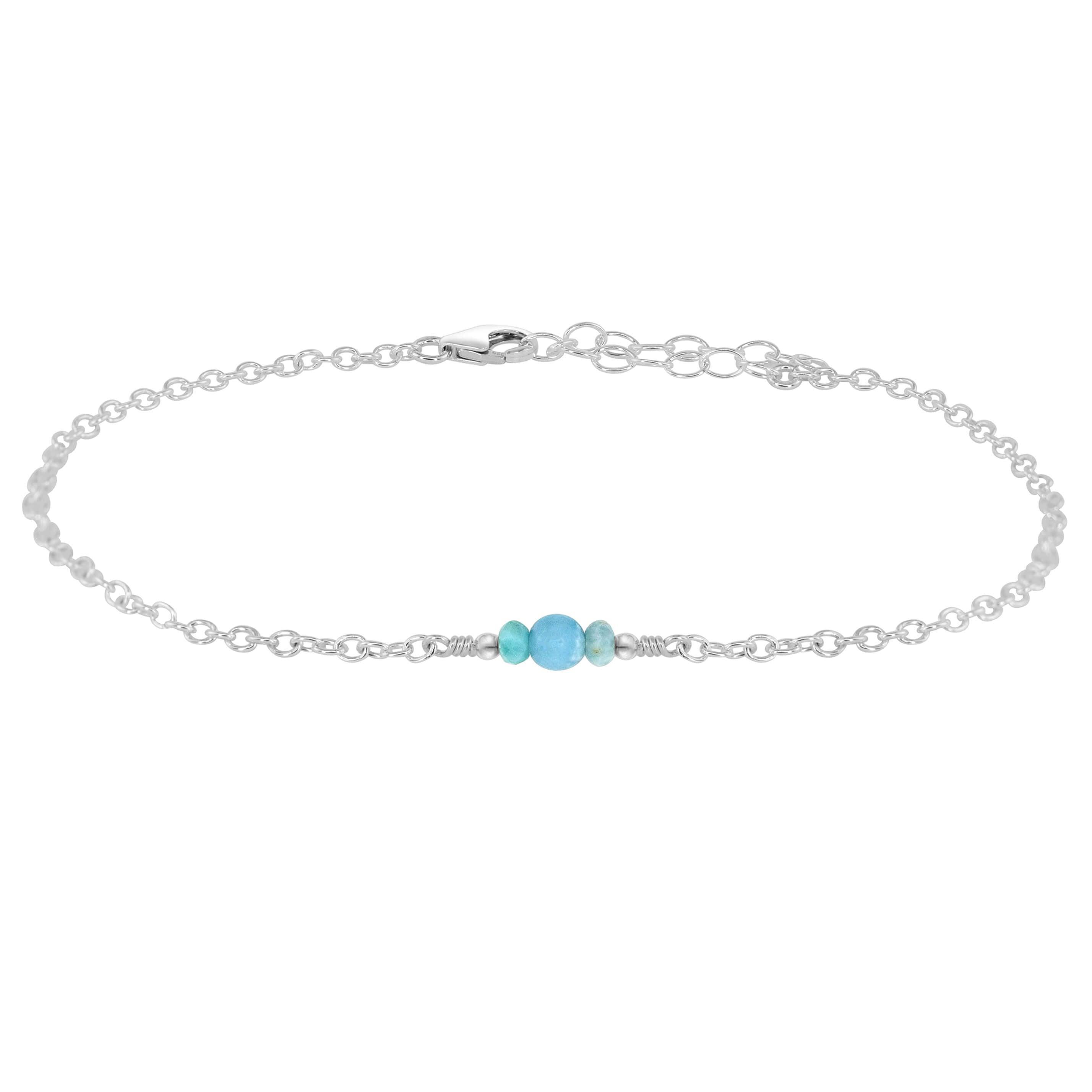 Dainty Larimar Gemstone Anklet - Dainty Larimar Gemstone Anklet - Sterling Silver - Luna Tide Handmade Crystal Jewellery