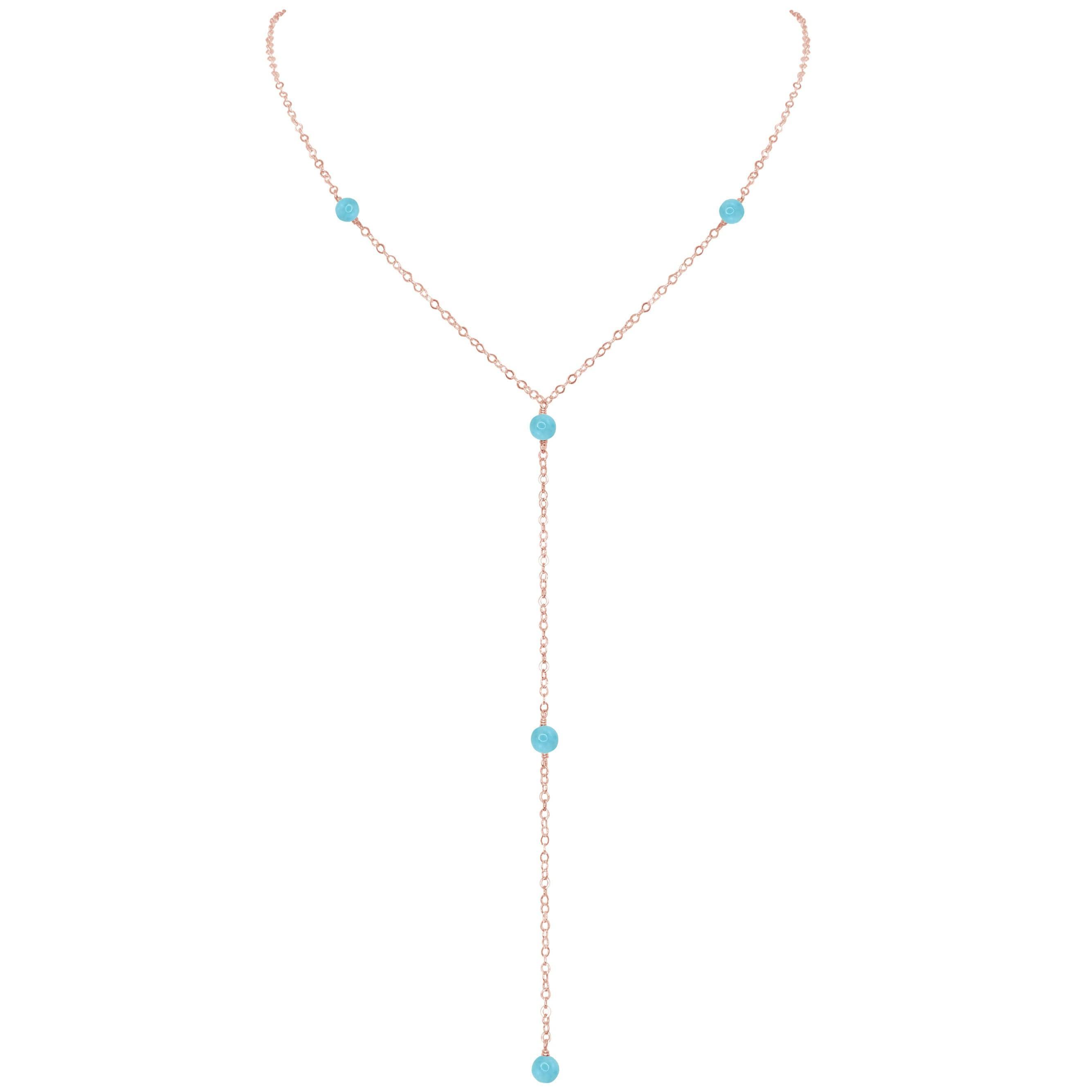 Dainty Larimar Lariat Necklace - Dainty Larimar Lariat Necklace - 14k Rose Gold Fill - Luna Tide Handmade Crystal Jewellery