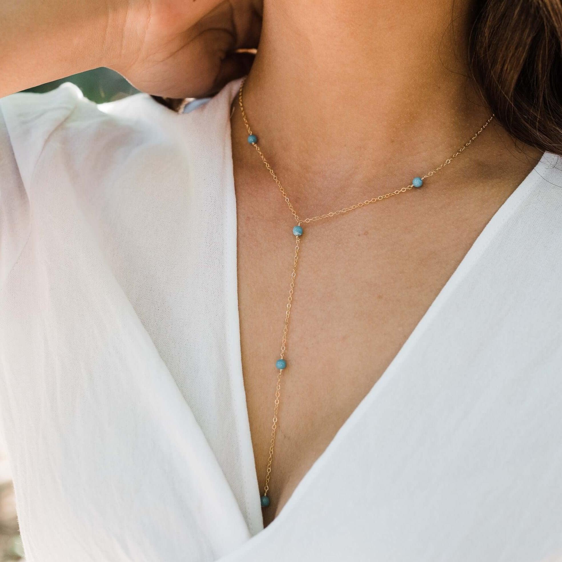 Dainty Larimar Lariat Necklace - Dainty Larimar Lariat Necklace - Sterling Silver - Luna Tide Handmade Crystal Jewellery