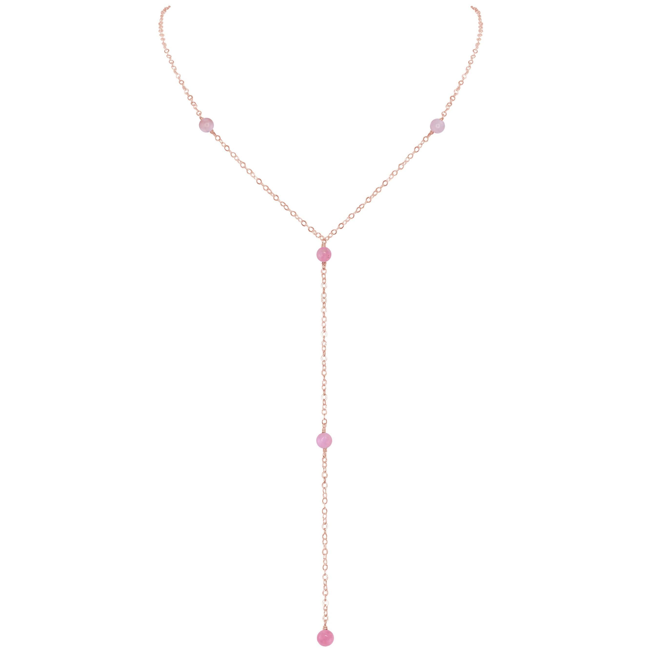 Dainty Pink Peruvian Opal Lariat Necklace - Dainty Pink Peruvian Opal Lariat Necklace - 14k Rose Gold Fill - Luna Tide Handmade Crystal Jewellery