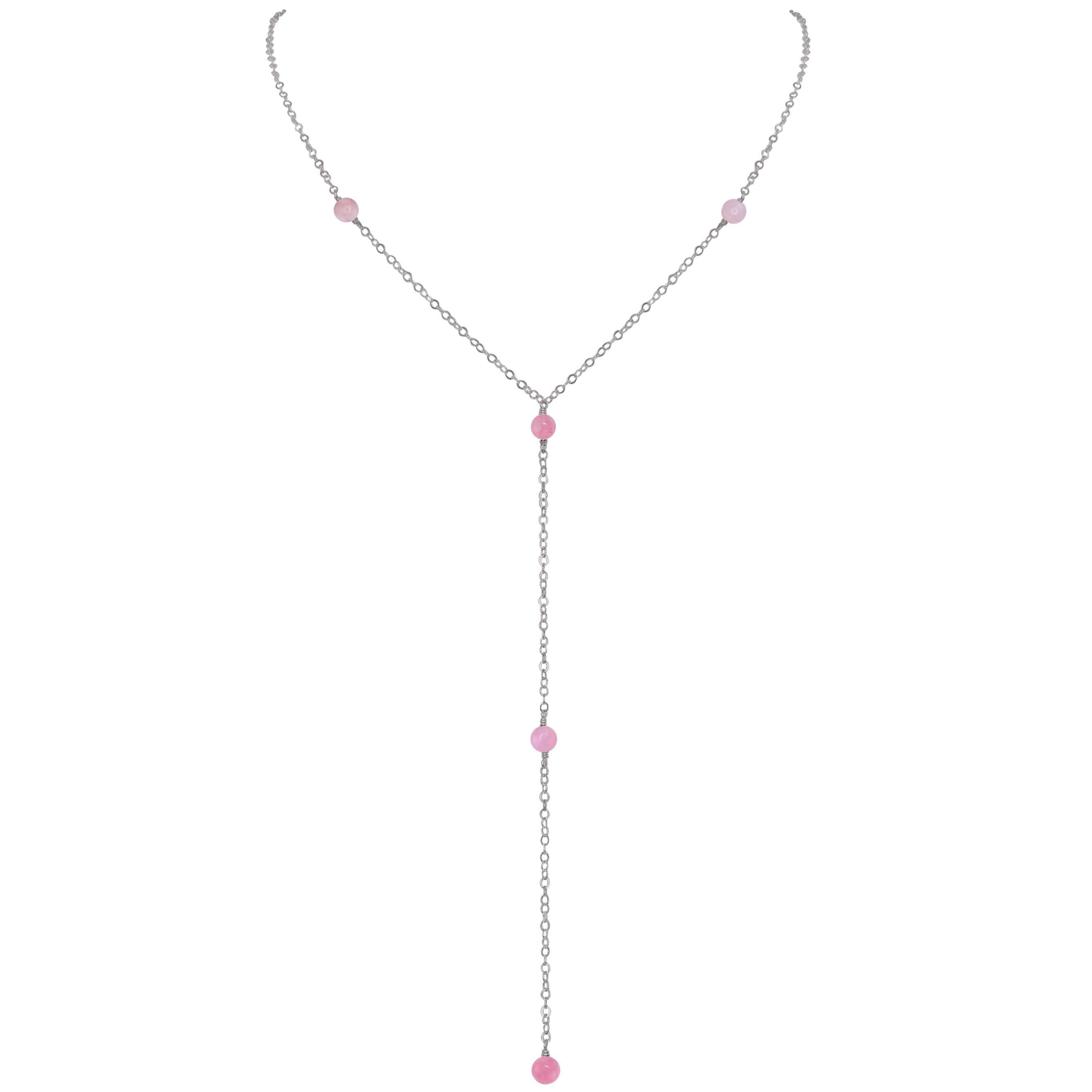 Dainty Pink Peruvian Opal Lariat Necklace - Dainty Pink Peruvian Opal Lariat Necklace - Stainless Steel - Luna Tide Handmade Crystal Jewellery