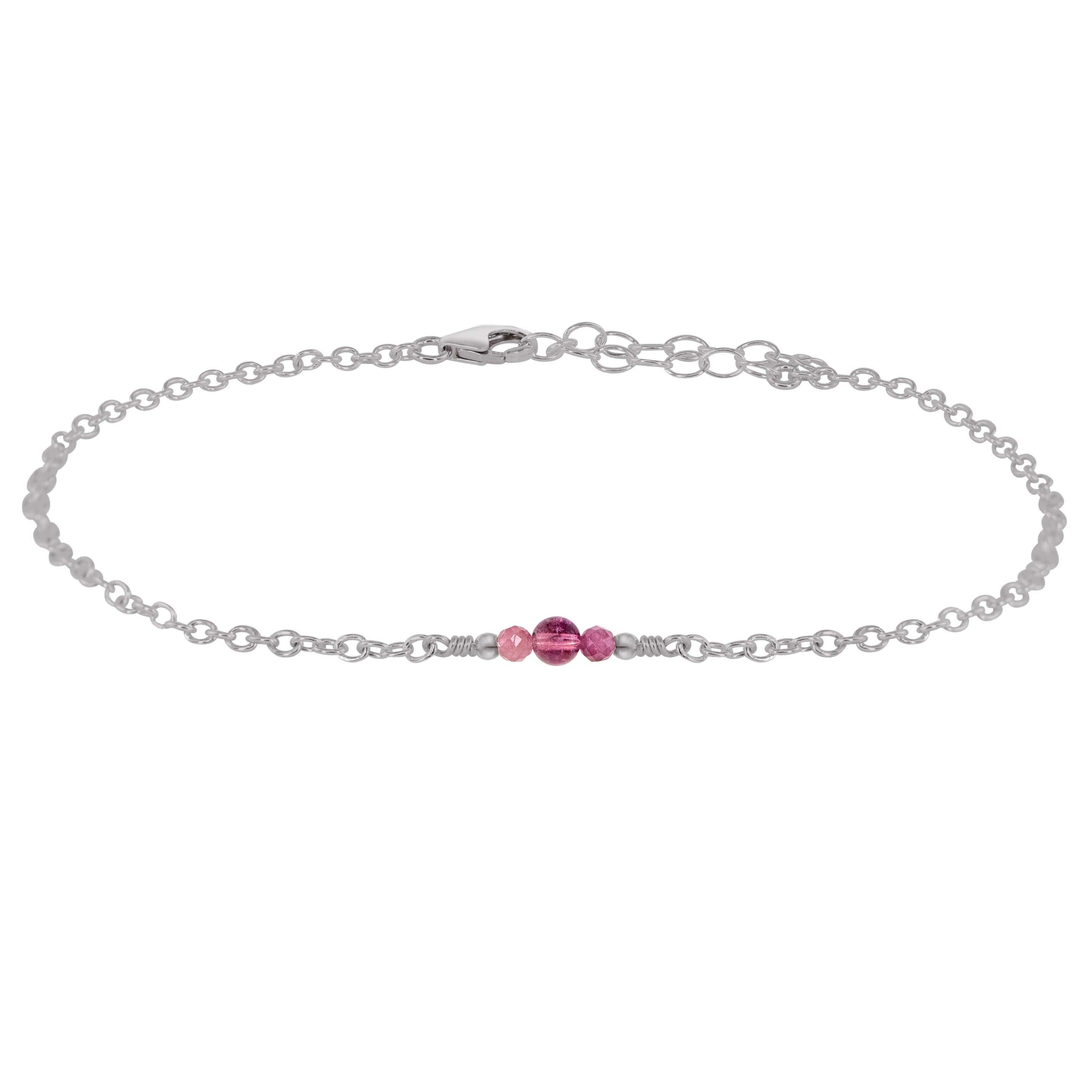 Dainty Pink Tourmaline Gemstone Anklet - Dainty Pink Tourmaline Gemstone Anklet - Stainless Steel - Luna Tide Handmade Crystal Jewellery
