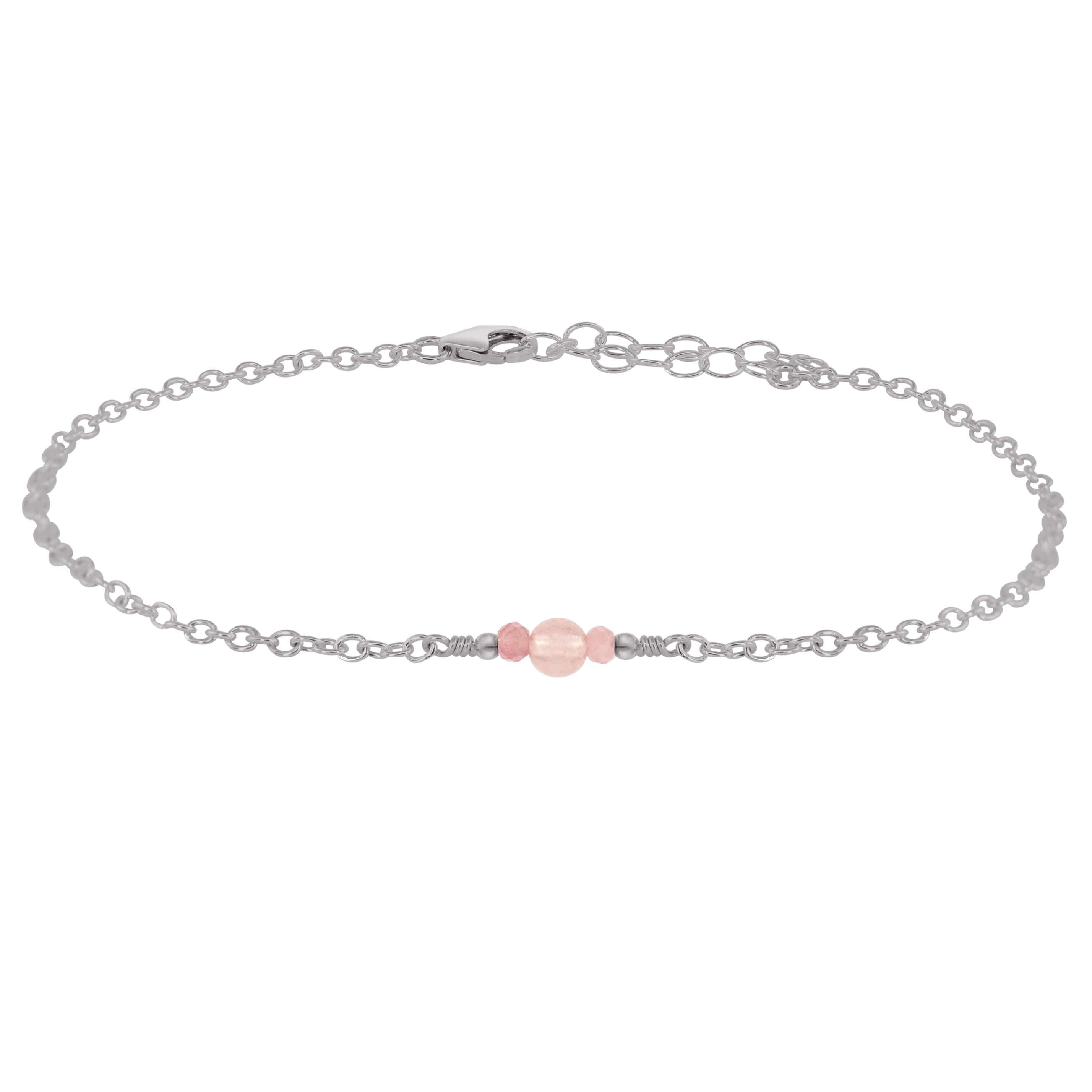 Dainty Rose Quartz Gemstone Anklet - Dainty Rose Quartz Gemstone Anklet - Stainless Steel - Luna Tide Handmade Crystal Jewellery