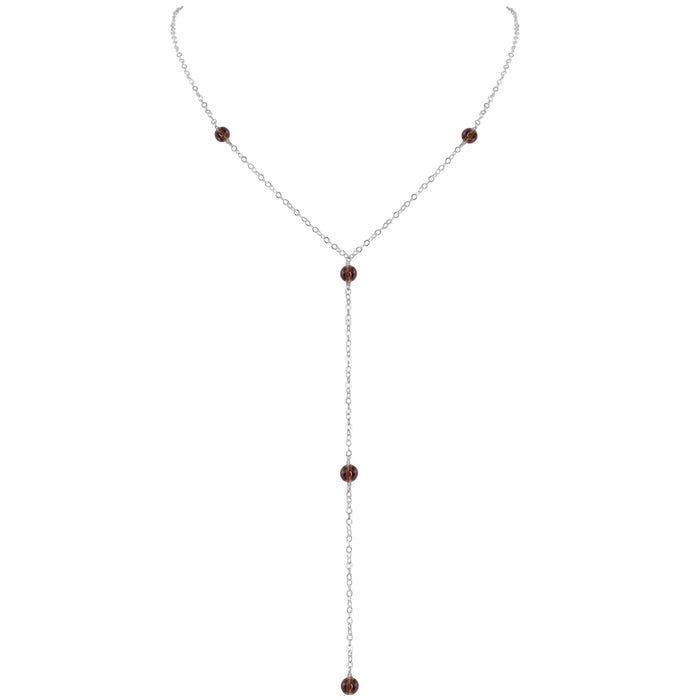 Dainty Smoky Quartz Lariat Necklace - Dainty Smoky Quartz Lariat Necklace - Sterling Silver - Luna Tide Handmade Crystal Jewellery