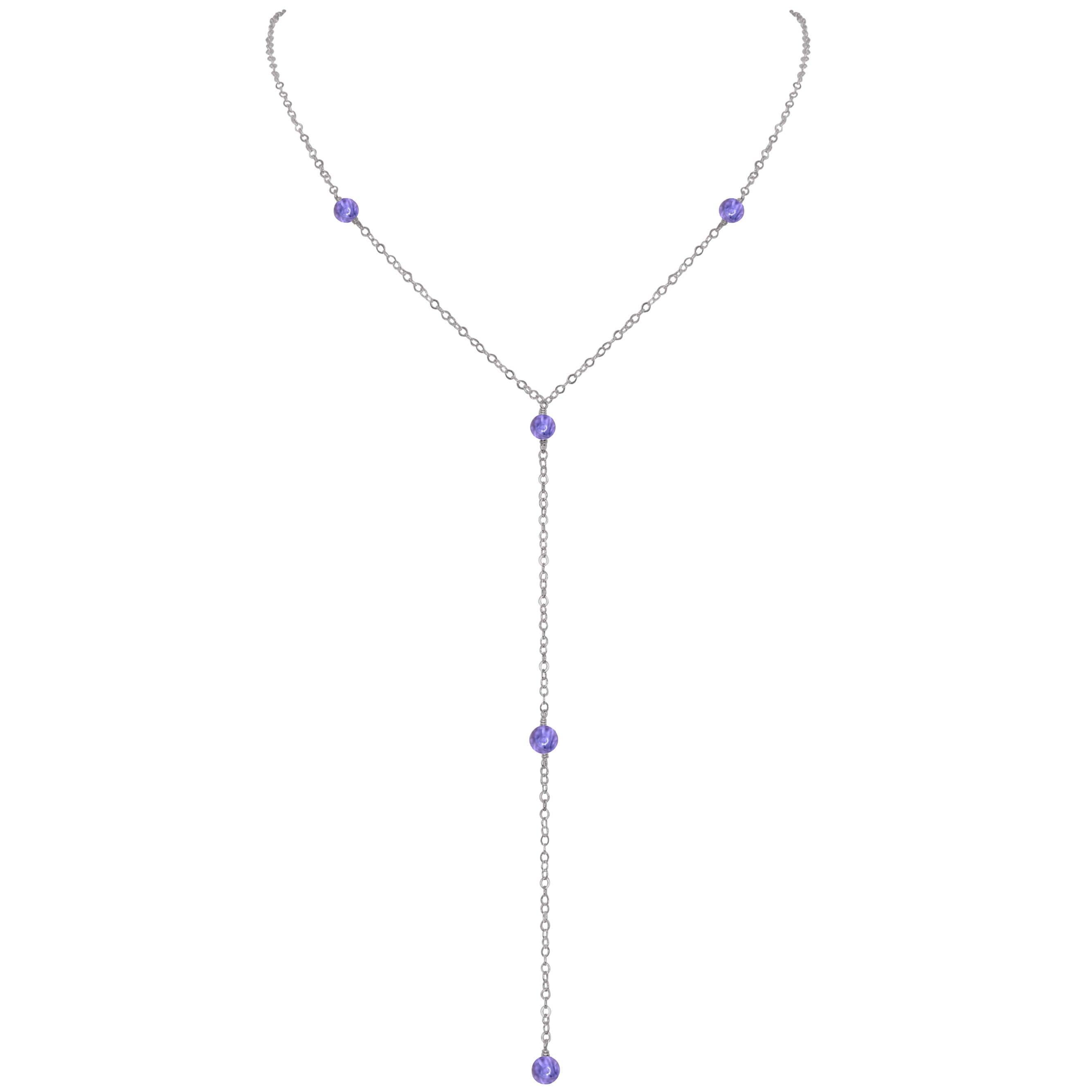 Dainty Tanzanite Lariat Necklace - Dainty Tanzanite Lariat Necklace - Stainless Steel - Luna Tide Handmade Crystal Jewellery