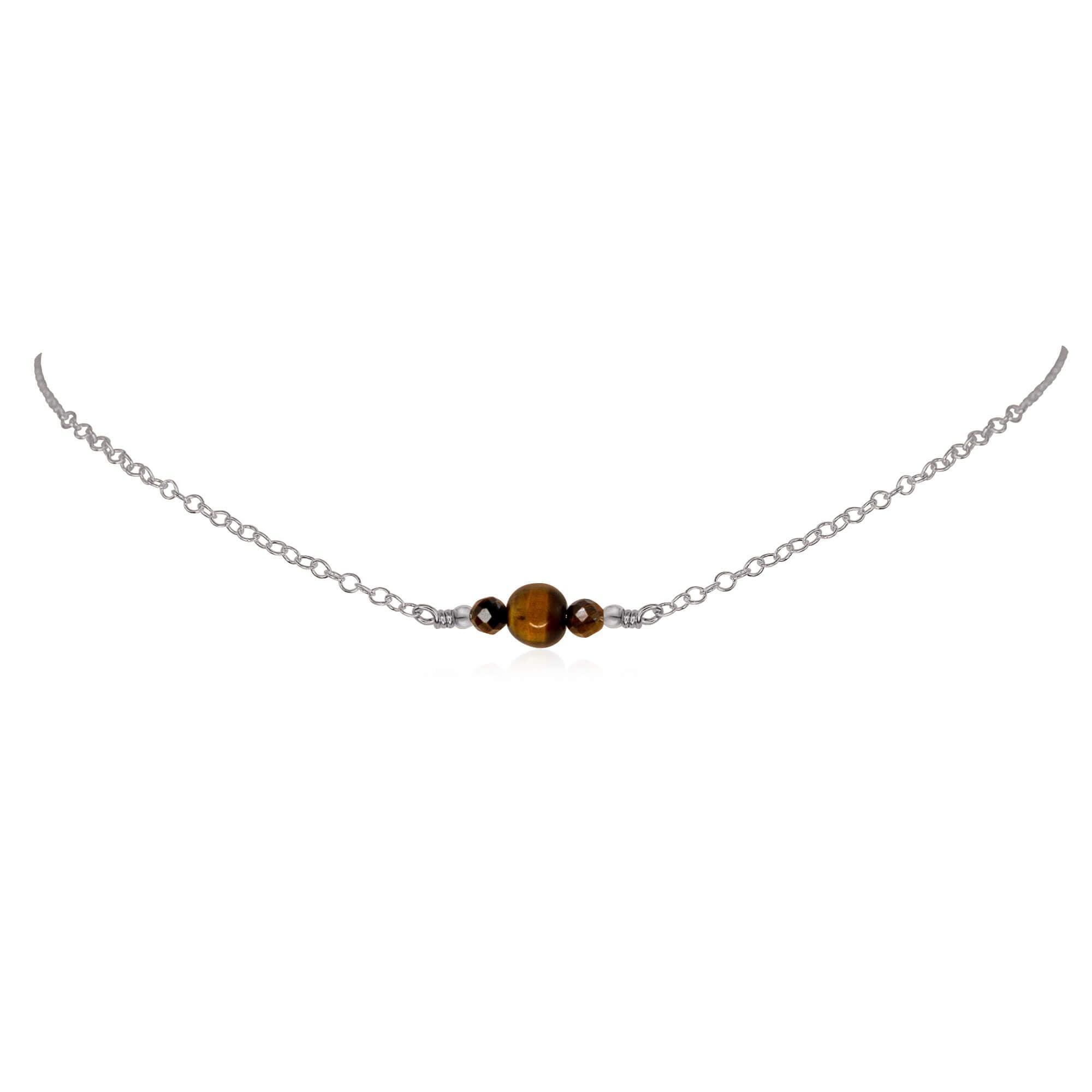 Dainty Tiger's Eye Gemstone Choker Necklace - Dainty Tiger's Eye Gemstone Choker Necklace - Stainless Steel - Luna Tide Handmade Crystal Jewellery