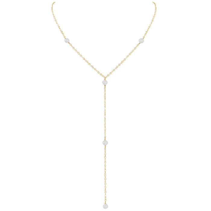 Dainty White Selenite Gemstone Lariat Necklace - Dainty White Selenite Gemstone Lariat Necklace - 14k Gold Fill - Luna Tide Handmade Crystal Jewellery