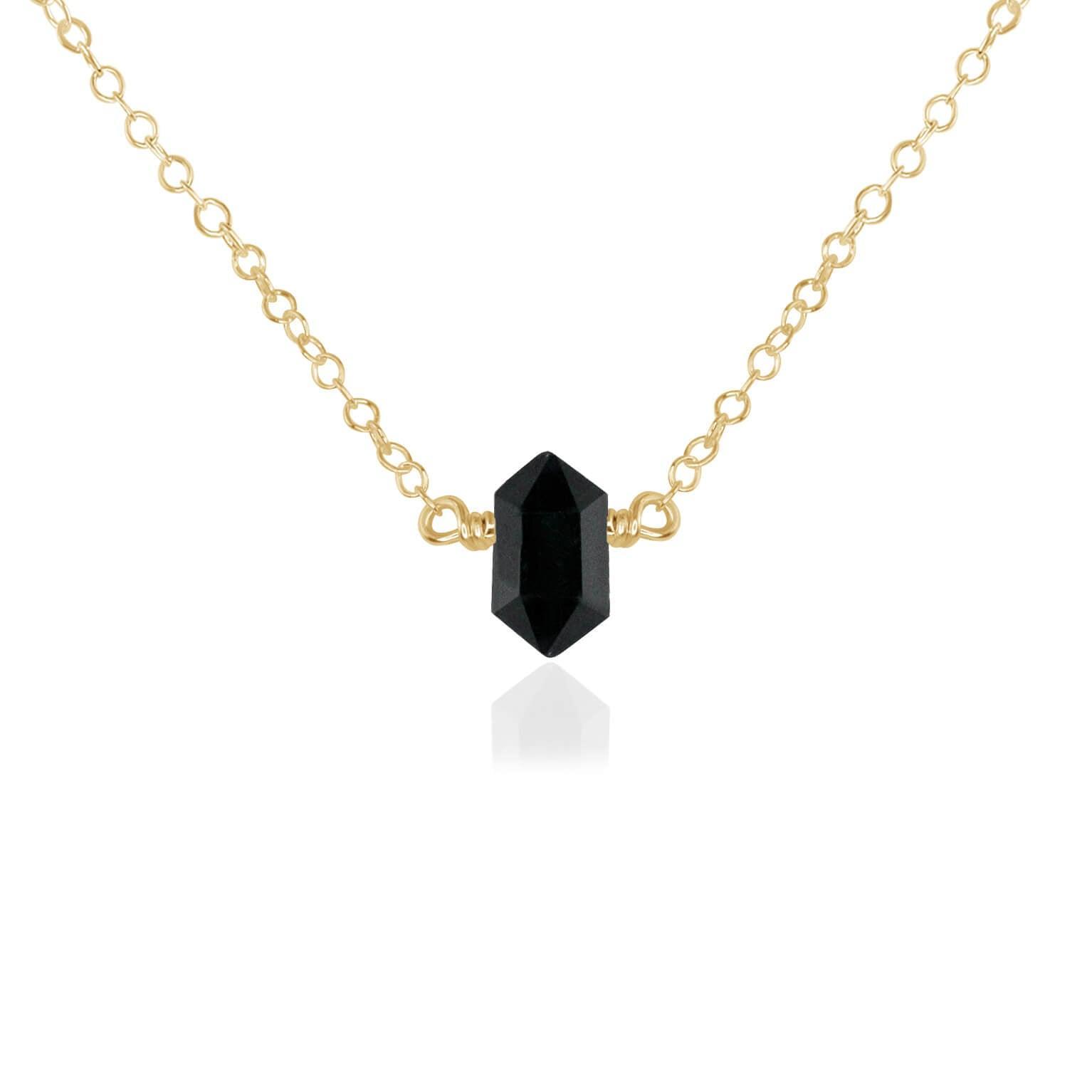 Double Terminated Black Tourmaline Mini Crystal Point Necklace - Double Terminated Black Tourmaline Mini Crystal Point Necklace - 14k Gold Fill - Luna Tide Handmade Crystal Jewellery