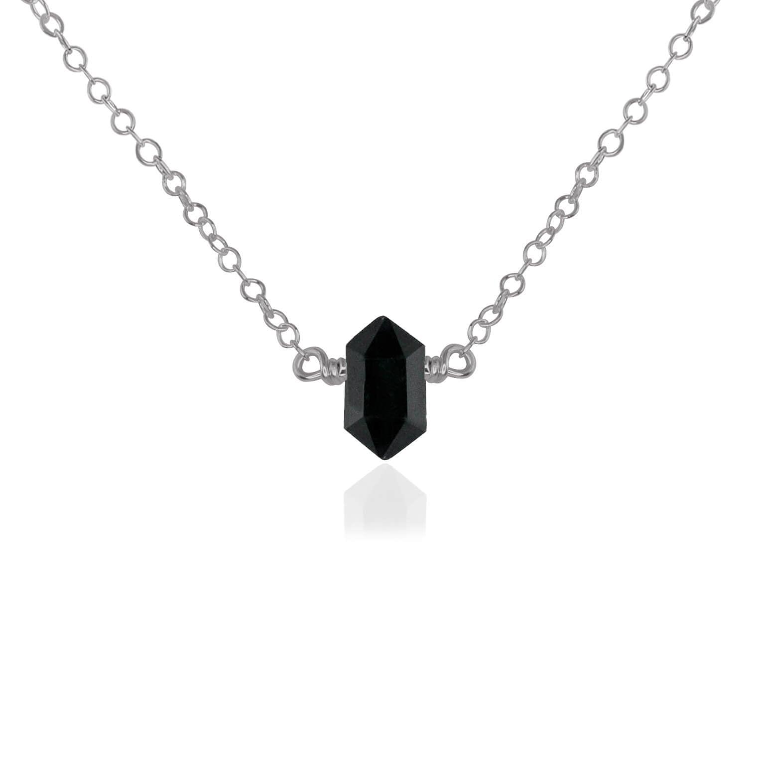 Double Terminated Black Tourmaline Mini Crystal Point Necklace - Double Terminated Black Tourmaline Mini Crystal Point Necklace - Stainless Steel - Luna Tide Handmade Crystal Jewellery
