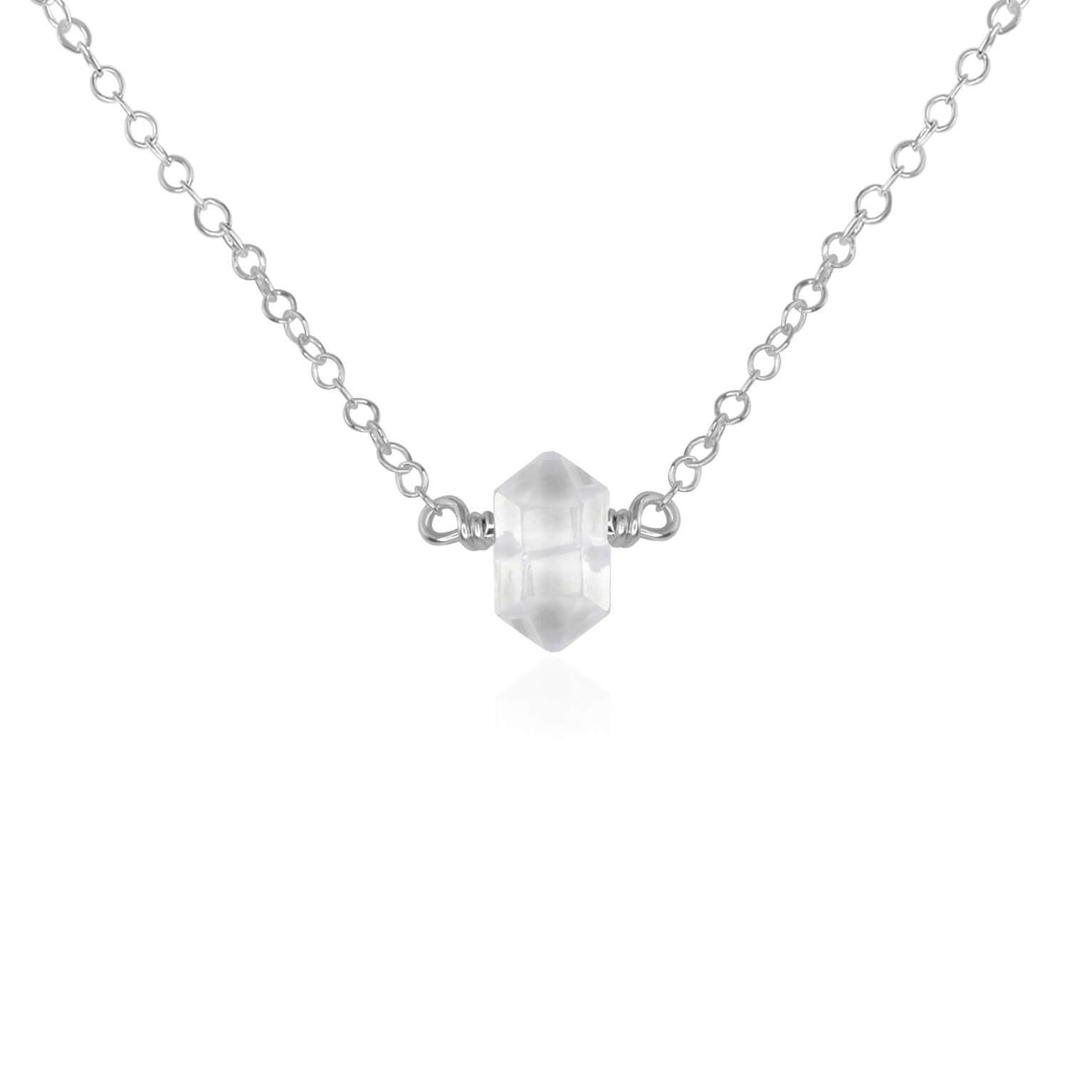 Double Terminated Crystal Quartz Mini Crystal Point Necklace - Double Terminated Crystal Quartz Mini Crystal Point Necklace - Sterling Silver - Luna Tide Handmade Crystal Jewellery