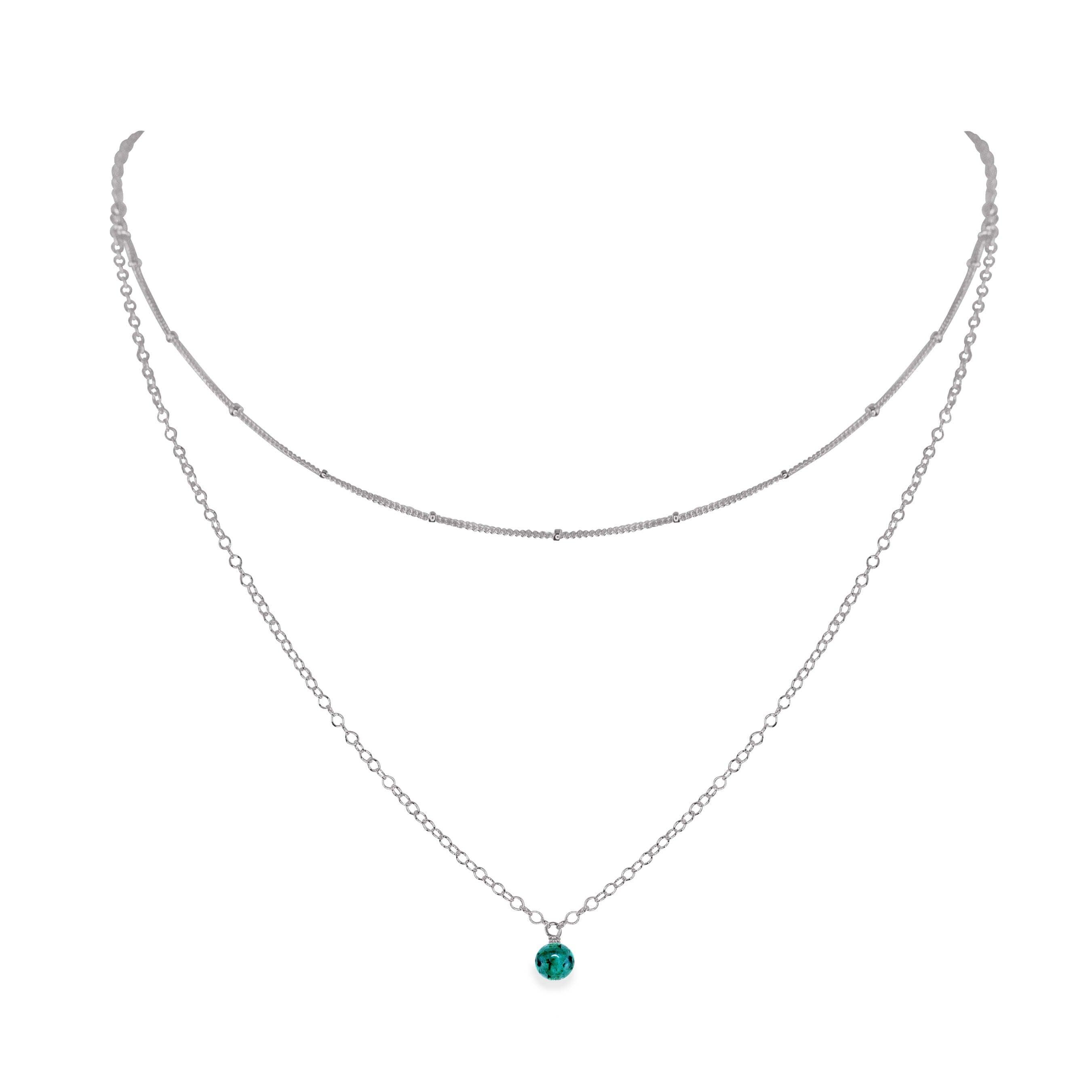 Emerald Gemstone Chain Layered Choker Necklace - Emerald Gemstone Chain Layered Choker Necklace - Stainless Steel - Luna Tide Handmade Crystal Jewellery