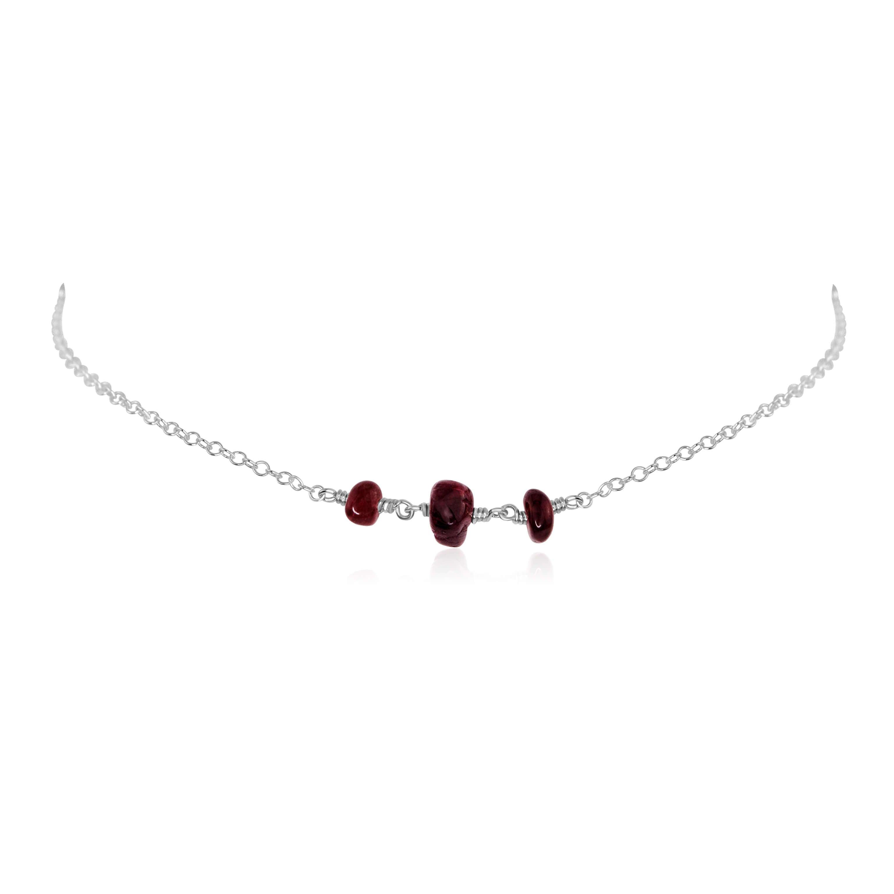 Garnet Beaded Chain Choker Necklace - Garnet Beaded Chain Choker Necklace - Sterling Silver - Luna Tide Handmade Crystal Jewellery