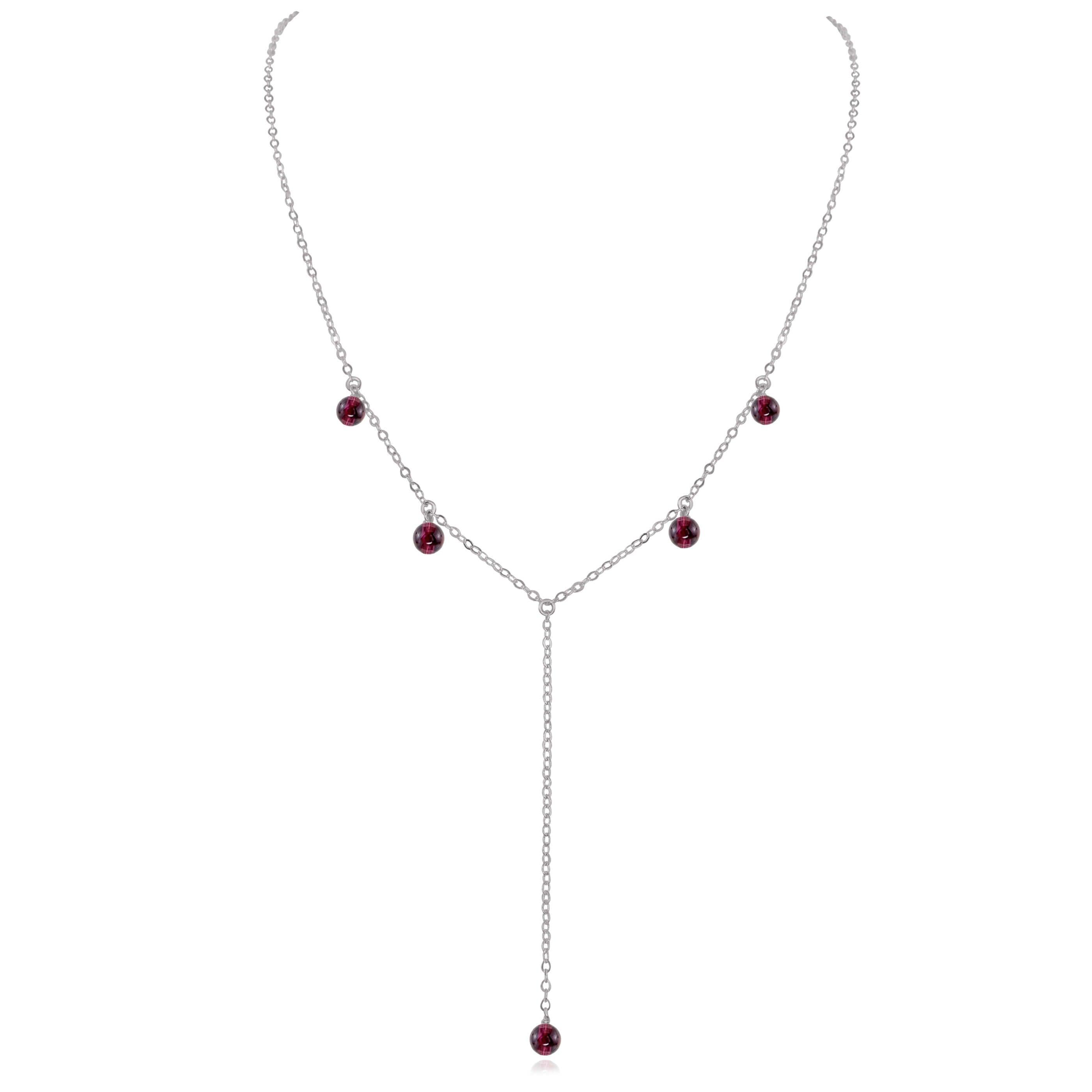 Garnet Boho Lariat Necklace - Garnet Boho Lariat Necklace - Stainless Steel - Luna Tide Handmade Crystal Jewellery