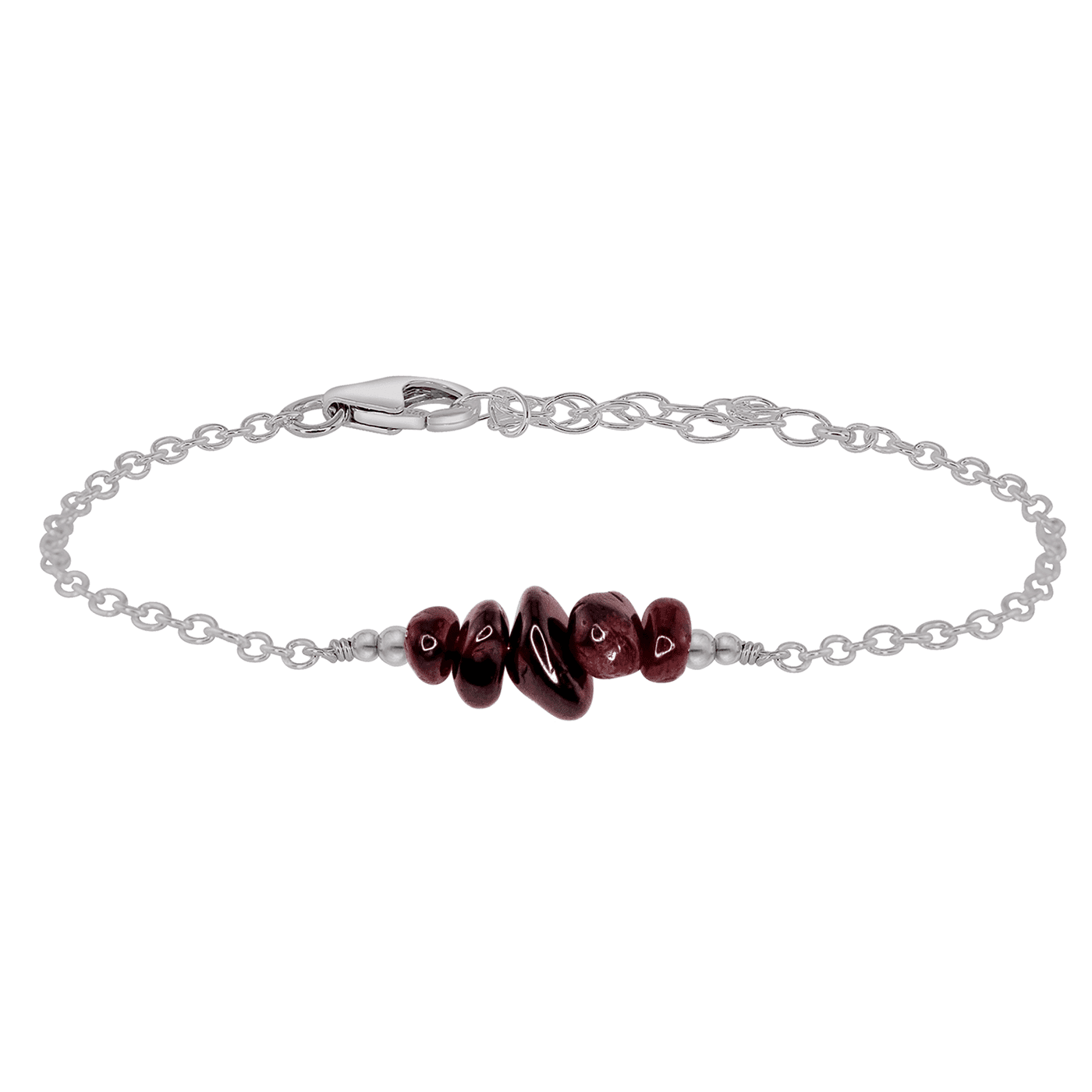 Garnet Chip Bead Bar Bracelet - Garnet Chip Bead Bar Bracelet - Stainless Steel - Luna Tide Handmade Crystal Jewellery