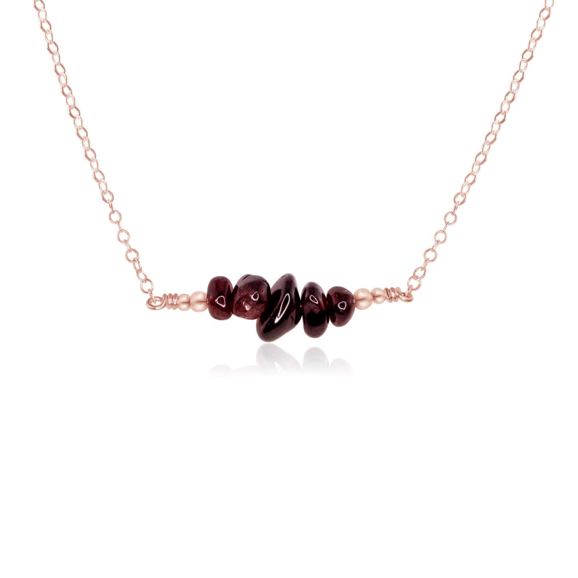 Garnet Chip Bead Bar Necklace - Garnet Chip Bead Bar Necklace - 14k Rose Gold Fill - Luna Tide Handmade Crystal Jewellery