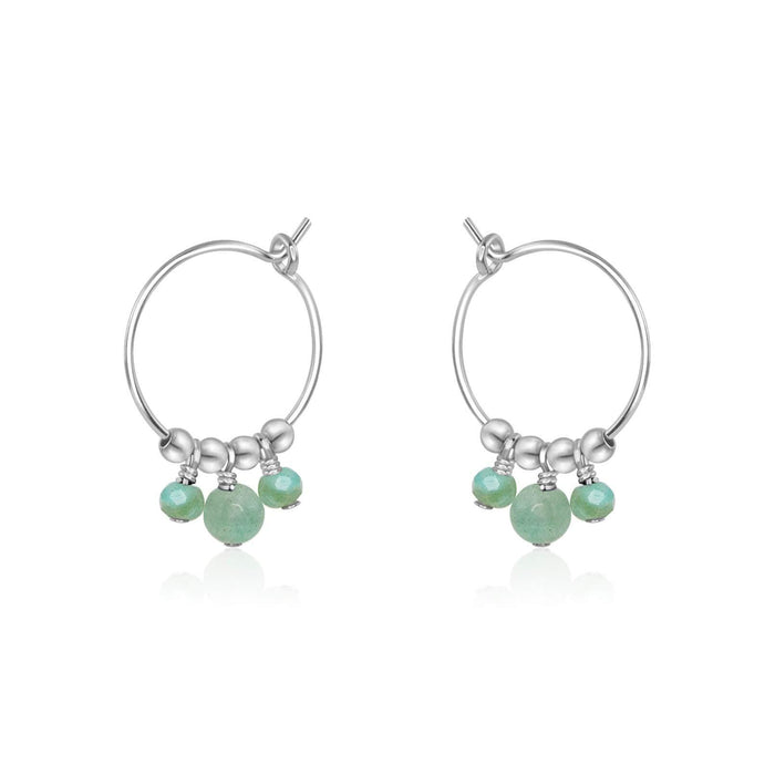 Green Amazonite Gemstone Bead Drop Hoop Earrings - Green Amazonite Gemstone Bead Drop Hoop Earrings - Sterling Silver - Luna Tide Handmade Crystal Jewellery