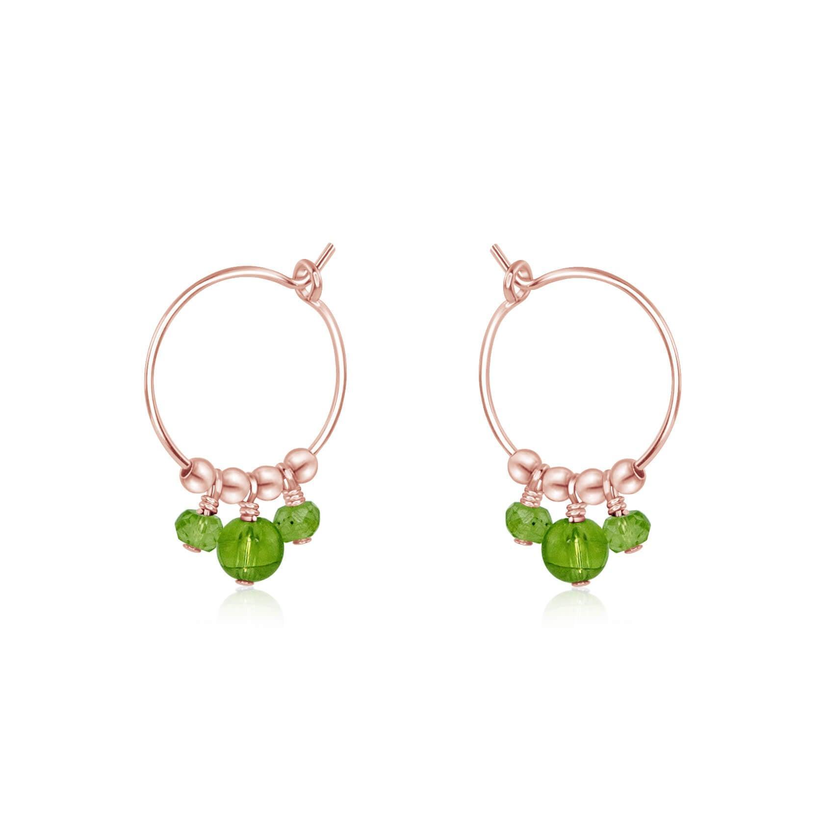 Green Peridot Gemstone Bead Drop Hoop Earrings - Green Peridot Gemstone Bead Drop Hoop Earrings - 14k Rose Gold Fill - Luna Tide Handmade Crystal Jewellery