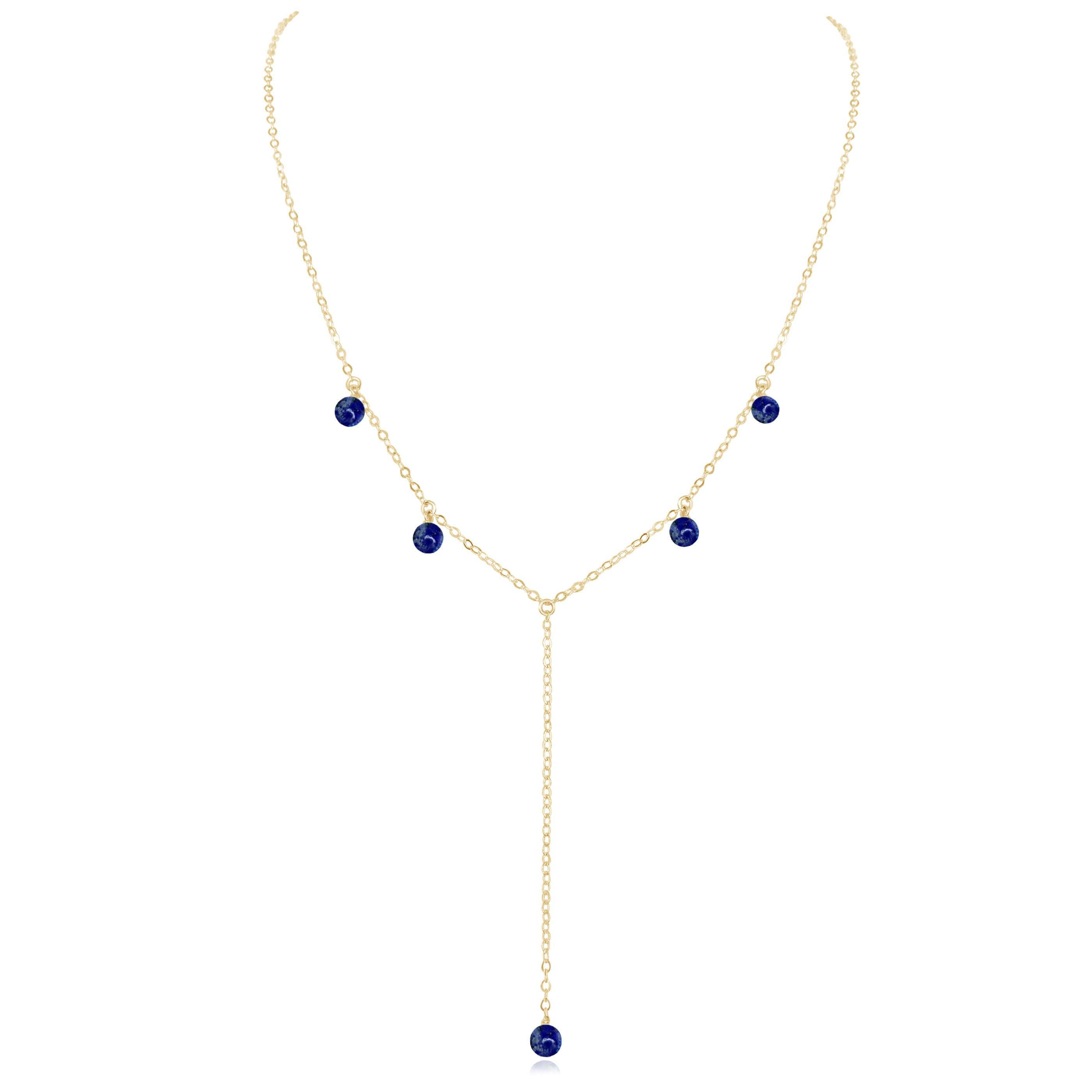 Lapis Lazuli Boho Lariat Necklace - Lapis Lazuli Boho Lariat Necklace - 14k Gold Fill - Luna Tide Handmade Crystal Jewellery