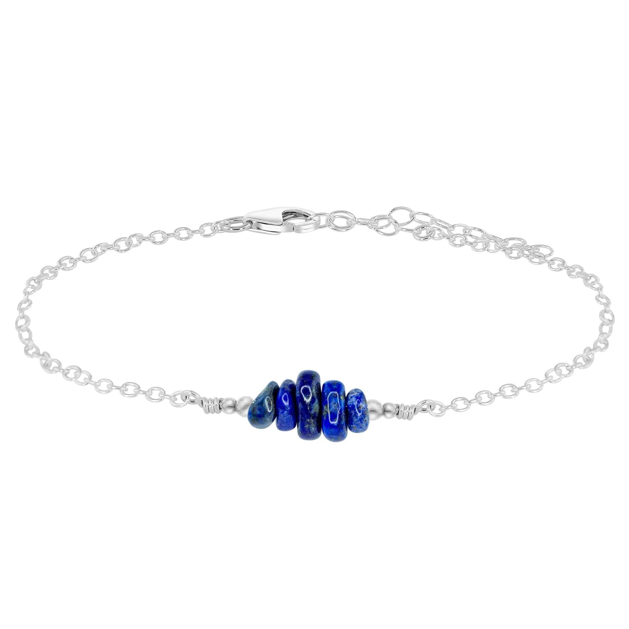 Lapis Lazuli Chip Bead Bar Anklet - Lapis Lazuli Chip Bead Bar Anklet - Sterling Silver - Luna Tide Handmade Crystal Jewellery