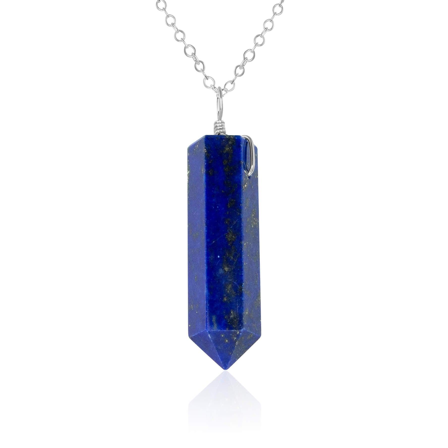 Lapis Lazuli Crystal Generator Point Pendant Necklace - Lapis Lazuli Crystal Generator Point Pendant Necklace - Sterling Silver / Cable - Luna Tide Handmade Crystal Jewellery