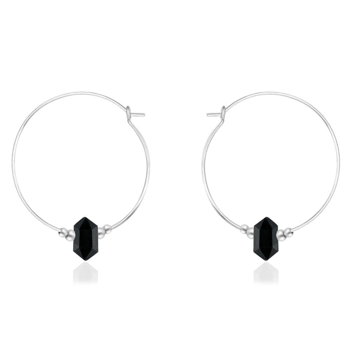 Large Hoop Black Tourmaline Double Terminated Crystal Point Earrings - Large Hoop Black Tourmaline Double Terminated Crystal Point Earrings - Sterling Silver - Luna Tide Handmade Crystal Jewellery