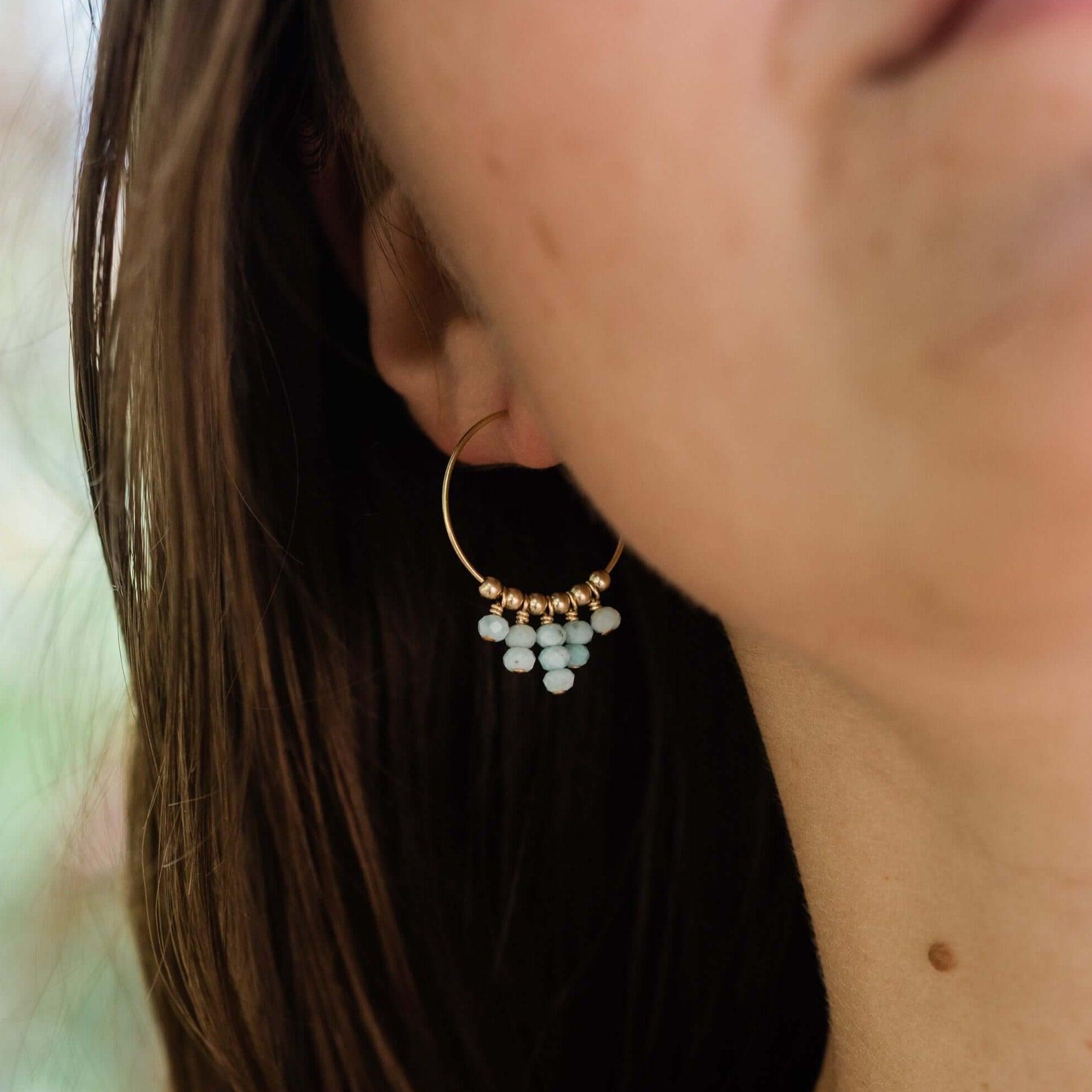 Larimar Statement Hoop Earrings - Larimar Statement Hoop Earrings - 14k Gold Fill - Luna Tide Handmade Crystal Jewellery