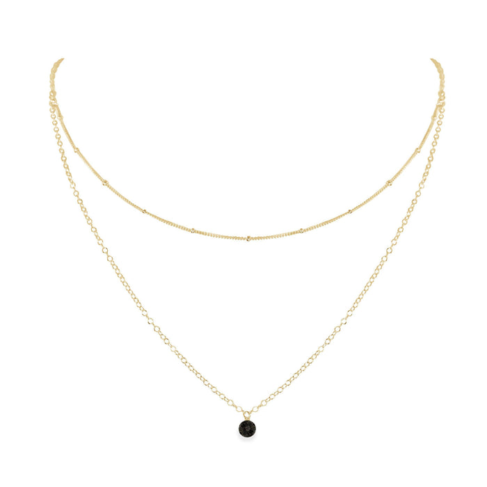 Lava Rock Gemstone Chain Layered Choker Necklace - Lava Rock Gemstone Chain Layered Choker Necklace - 14k Gold Fill - Luna Tide Handmade Crystal Jewellery
