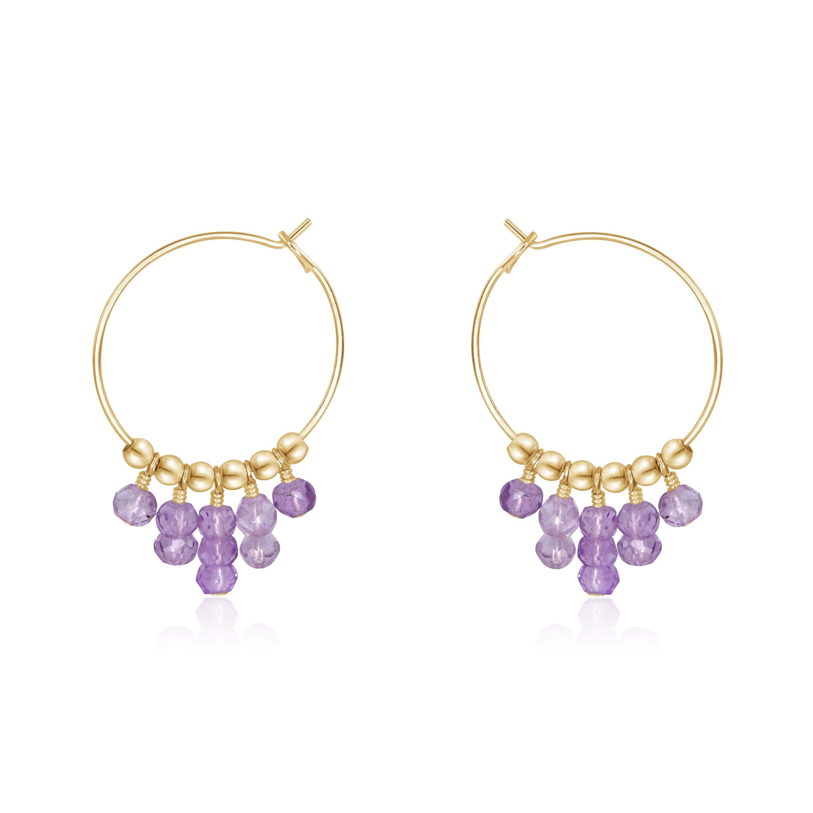 Lavender Amethyst Statement Hoop Earrings - Lavender Amethyst Statement Hoop Earrings - 14k Gold Fill - Luna Tide Handmade Crystal Jewellery