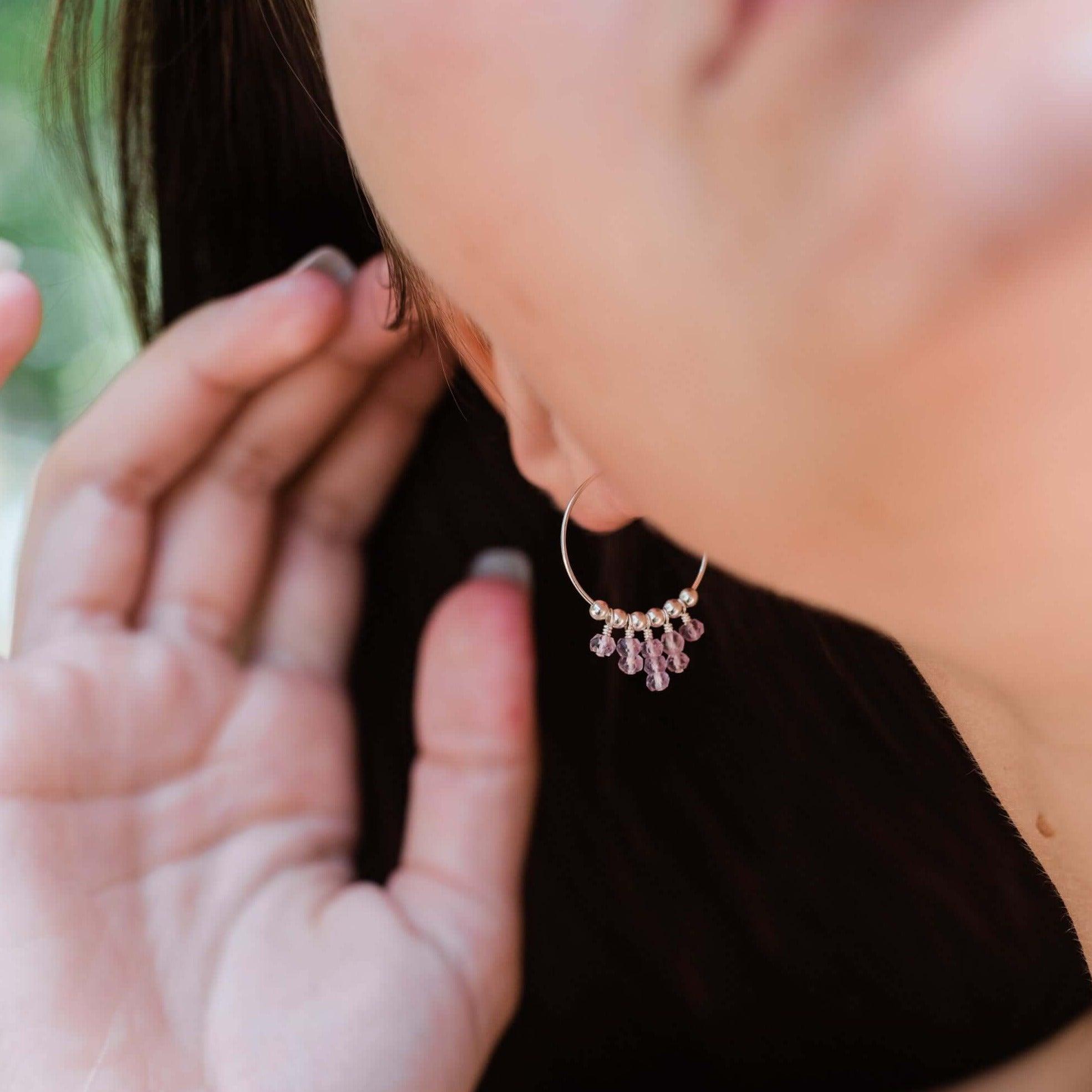 Lavender Amethyst Statement Hoop Earrings - Lavender Amethyst Statement Hoop Earrings - Sterling Silver - Luna Tide Handmade Crystal Jewellery