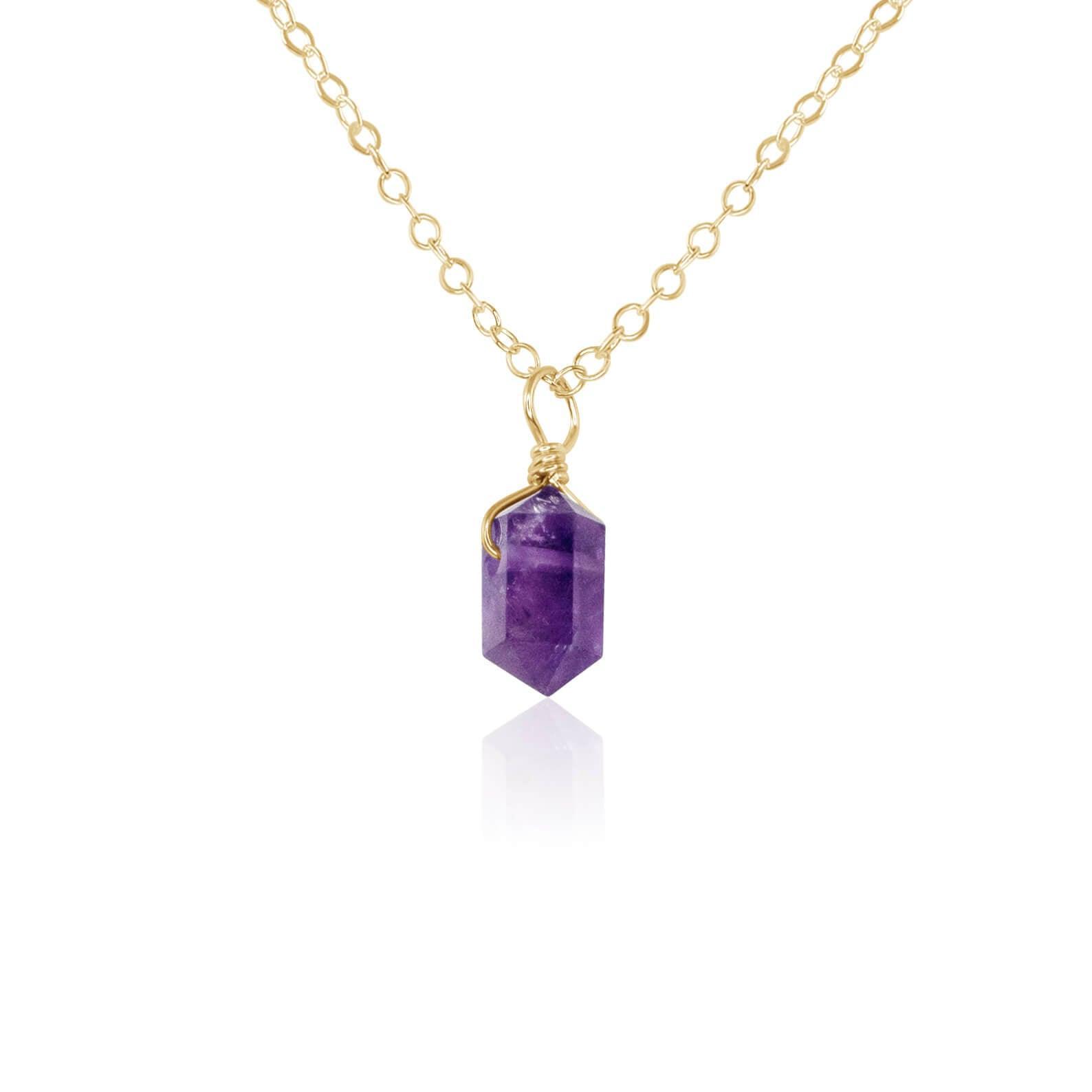 Mini Double Terminated Amethyst Crystal Point Pendant Necklace - Mini Double Terminated Amethyst Crystal Point Pendant Necklace - 14k Gold Fill / Cable - Luna Tide Handmade Crystal Jewellery